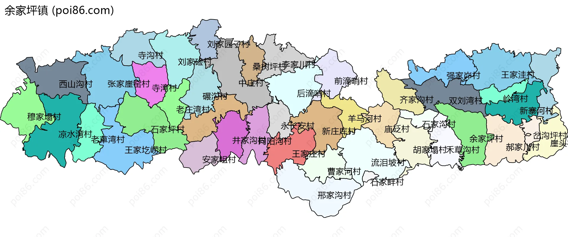 余家坪镇边界地图(五级行政区划)