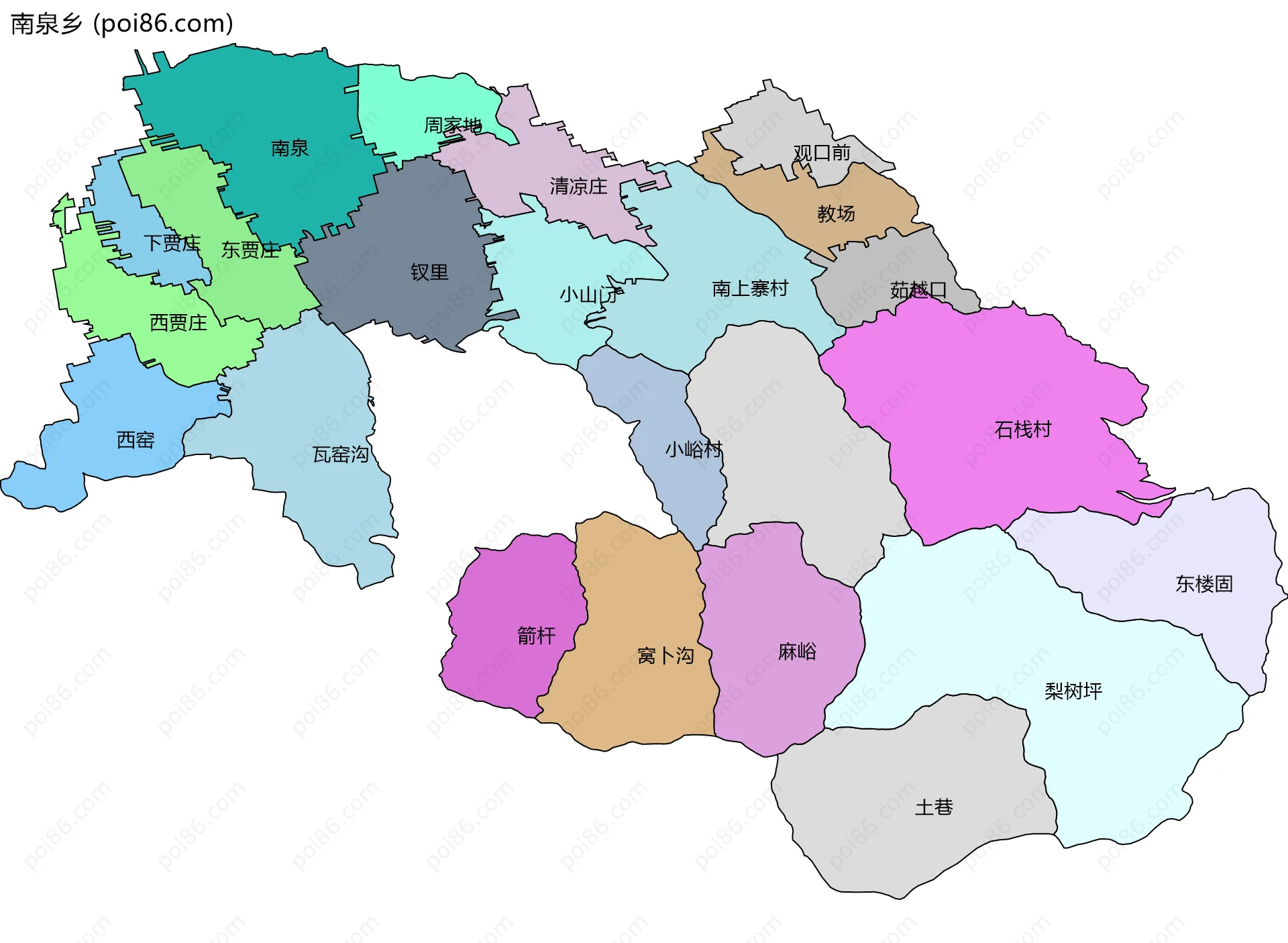 南泉乡边界地图(五级行政区划)