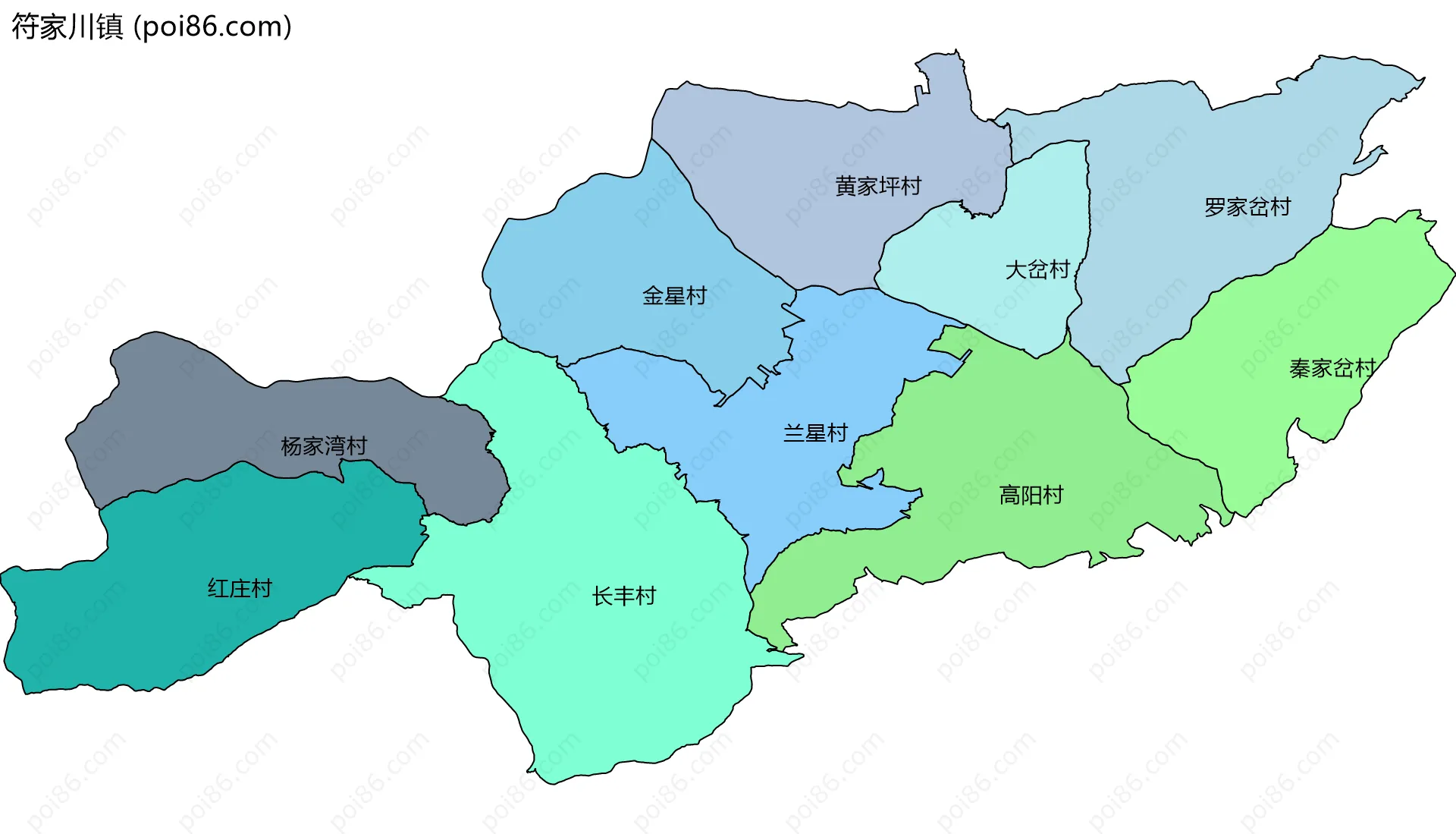符家川镇边界地图(五级行政区划)
