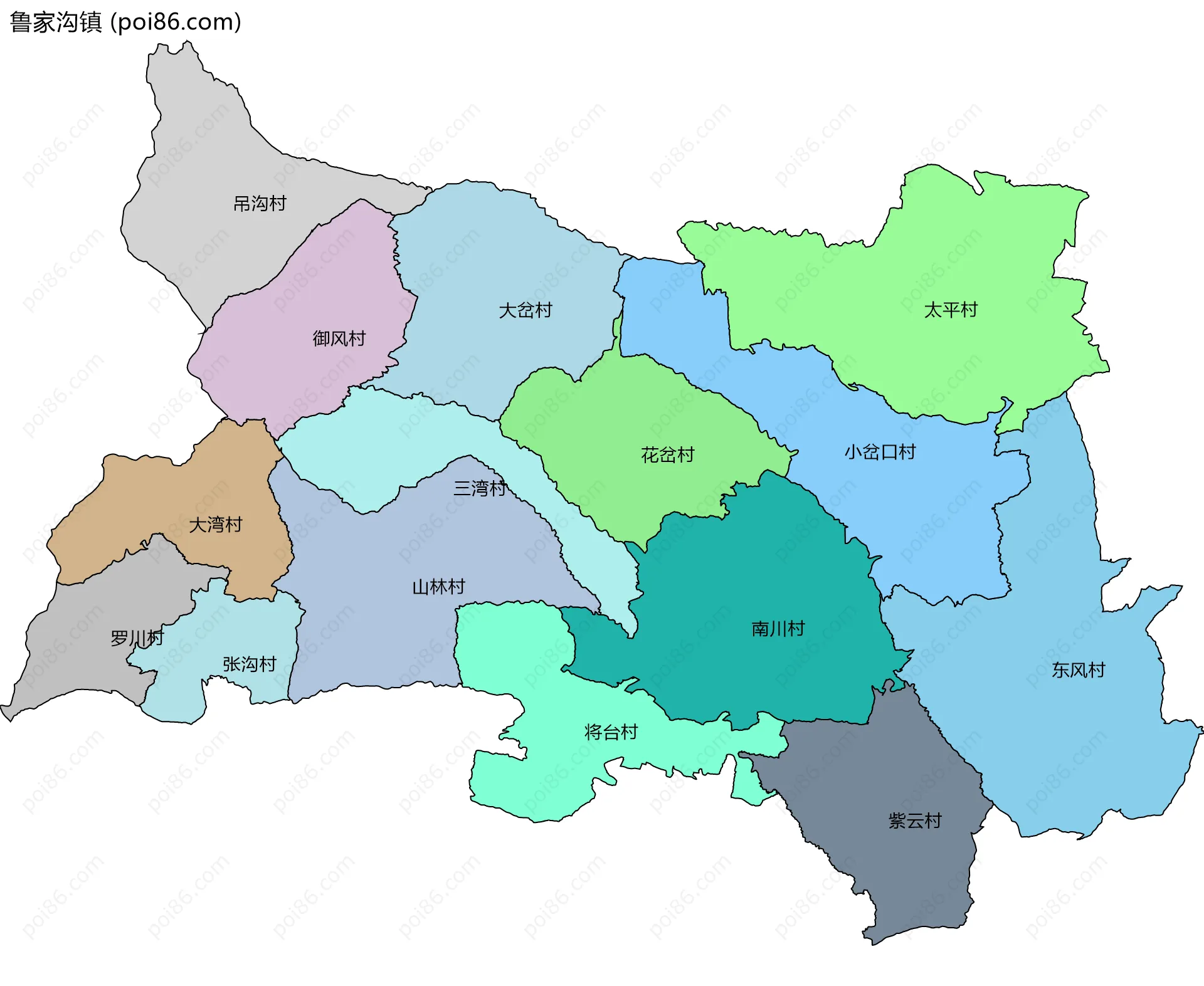 鲁家沟镇边界地图(五级行政区划)