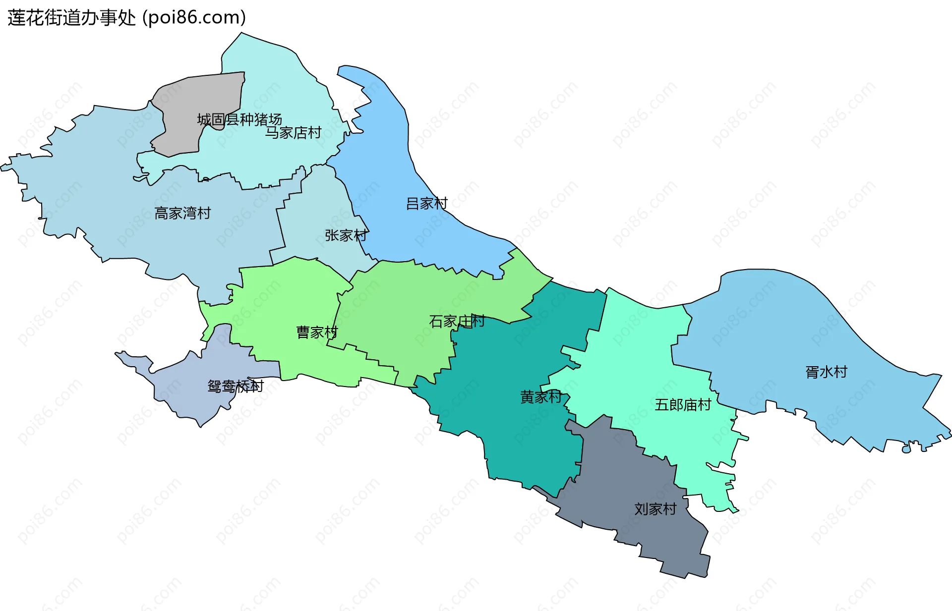 莲花街道办事处边界地图(五级行政区划)
