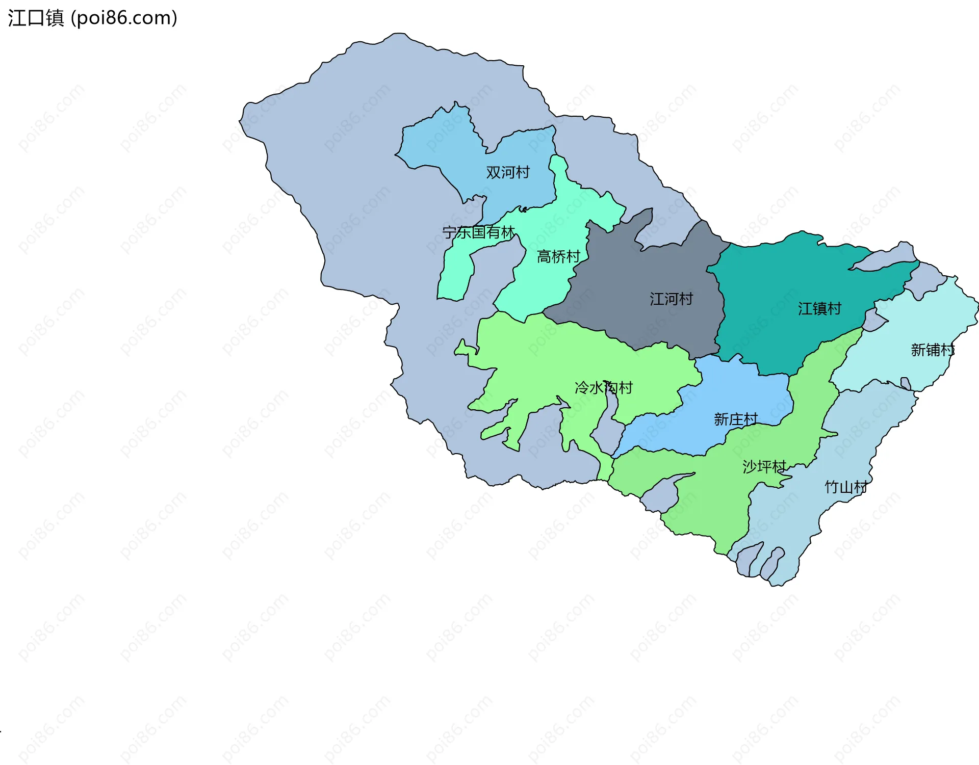 江口镇边界地图(五级行政区划)