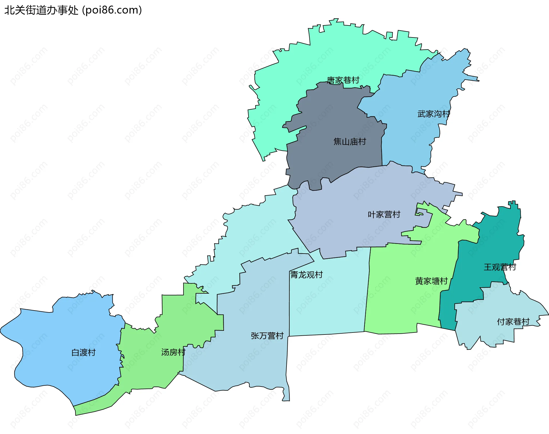 北关街道办事处边界地图(五级行政区划)