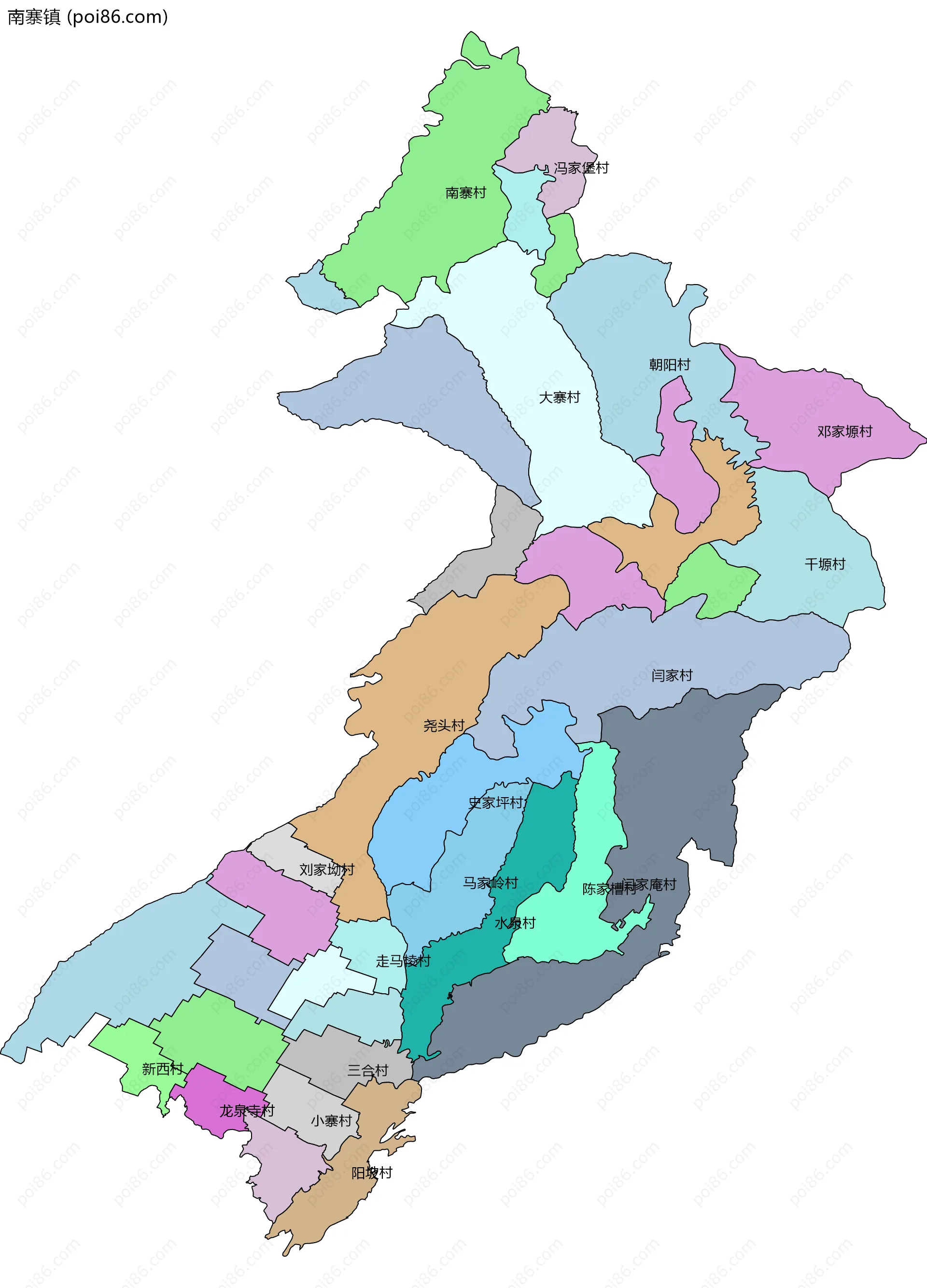 南寨镇边界地图(五级行政区划)