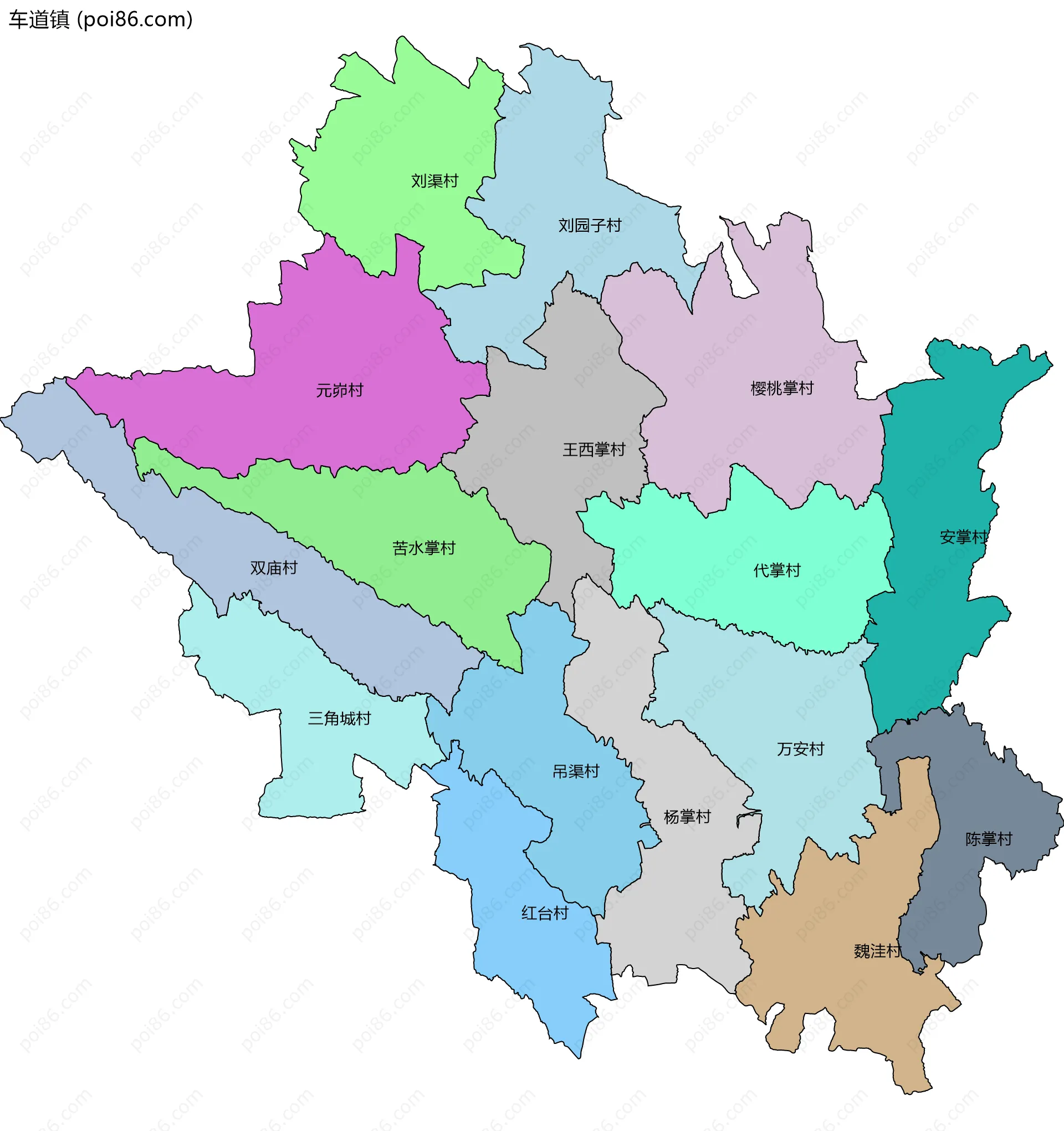 车道镇边界地图(五级行政区划)