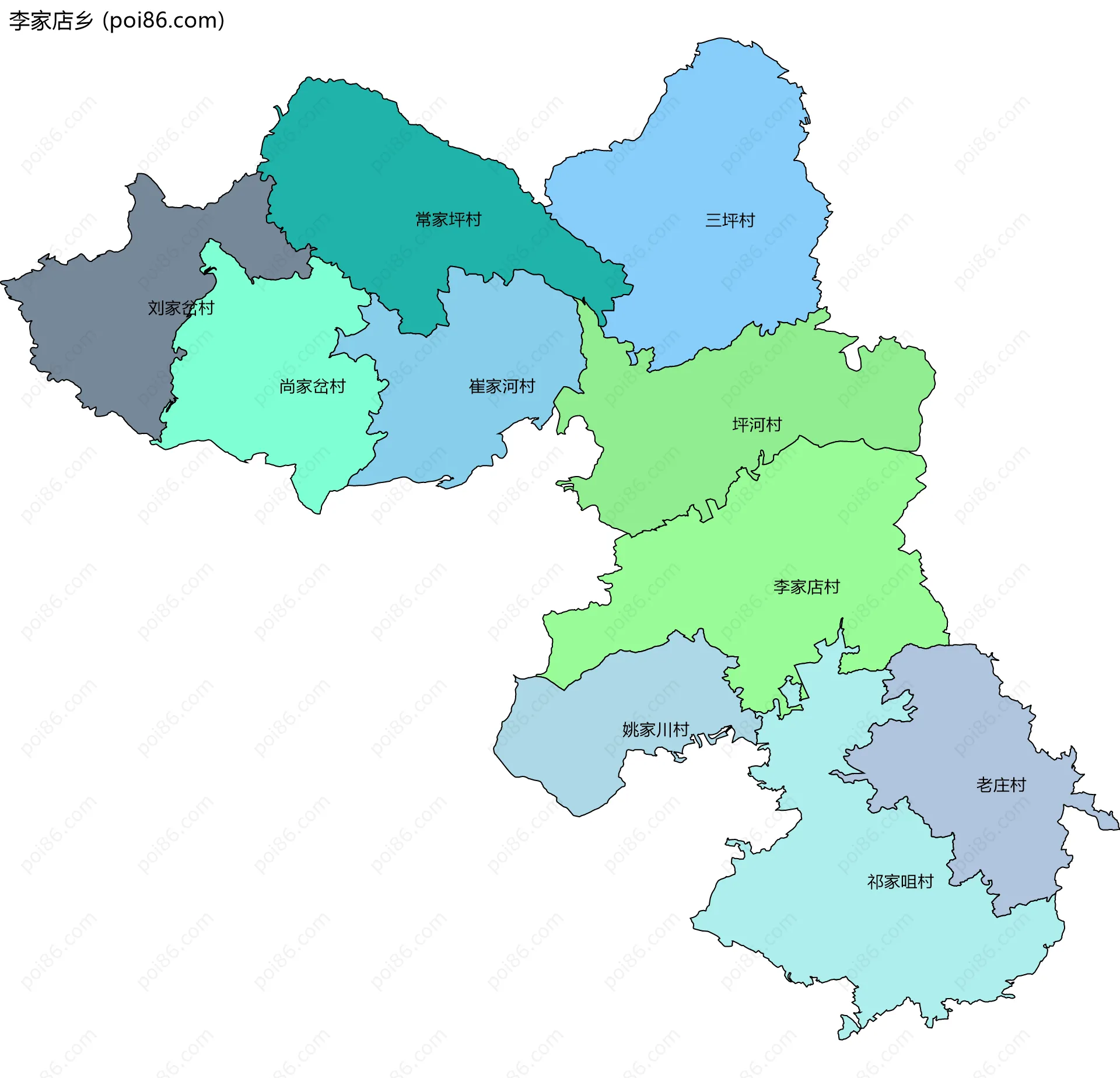 李家店乡边界地图(五级行政区划)