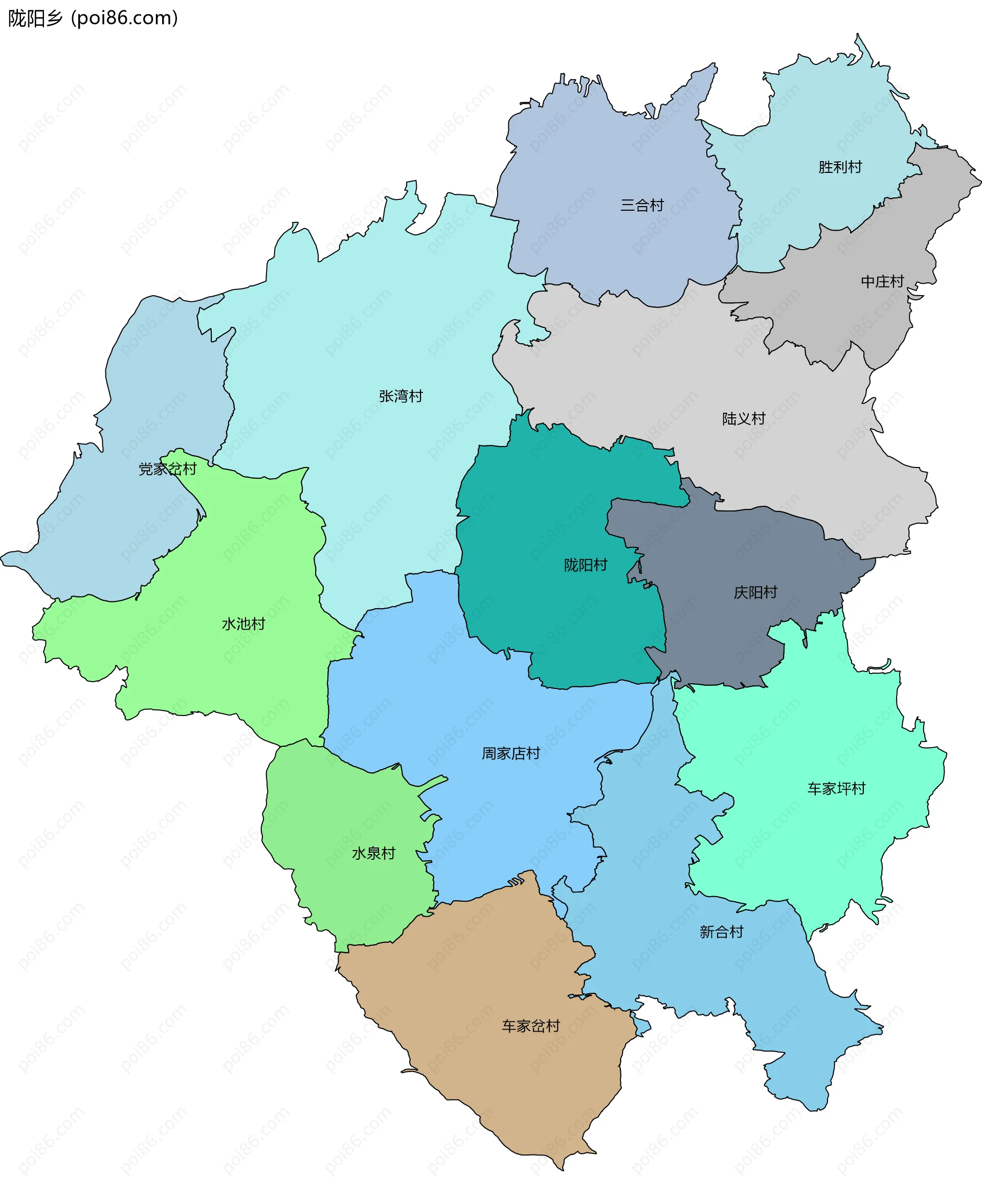 陇阳乡边界地图(五级行政区划)