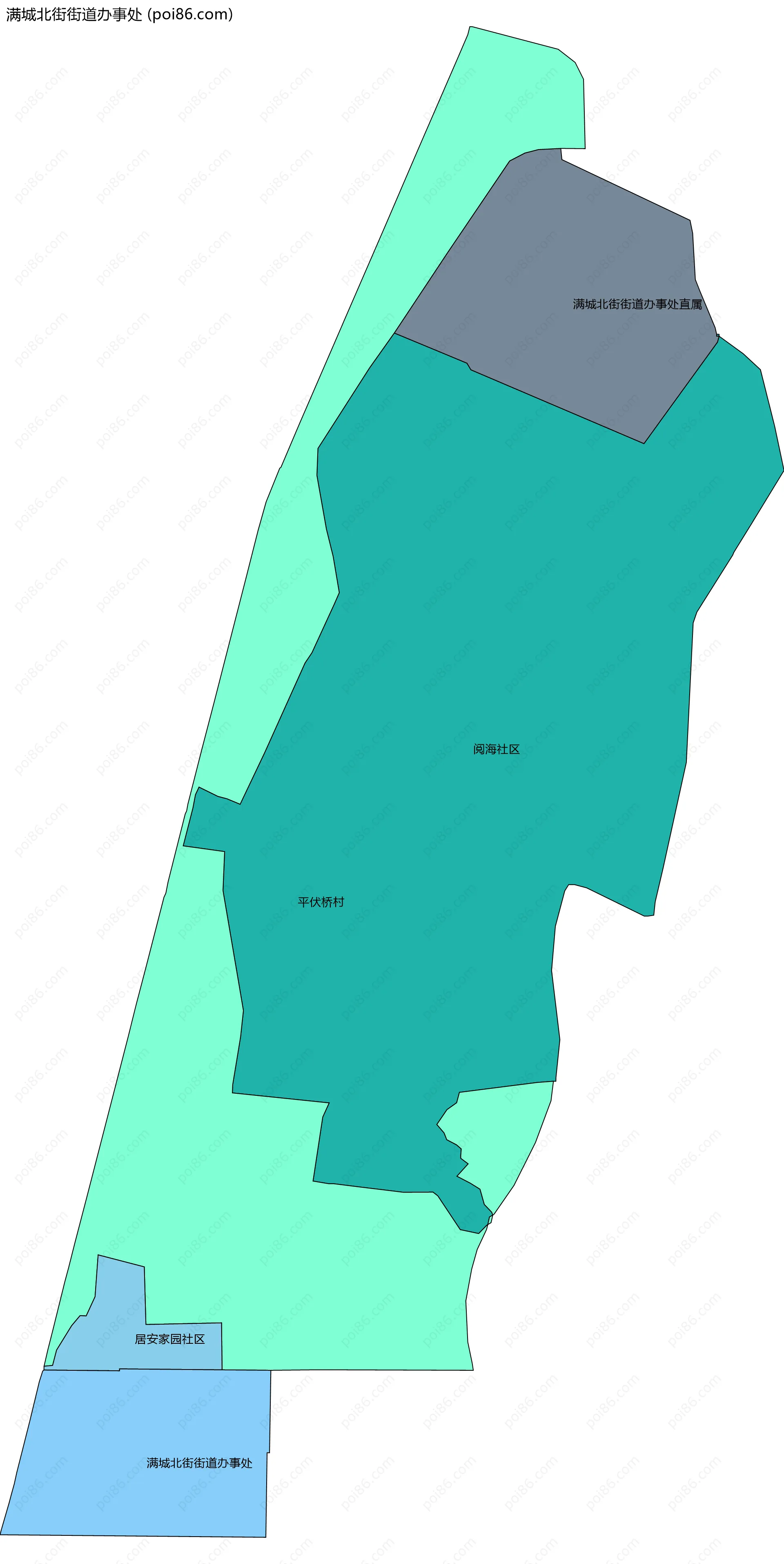 满城北街街道办事处边界地图(五级行政区划)