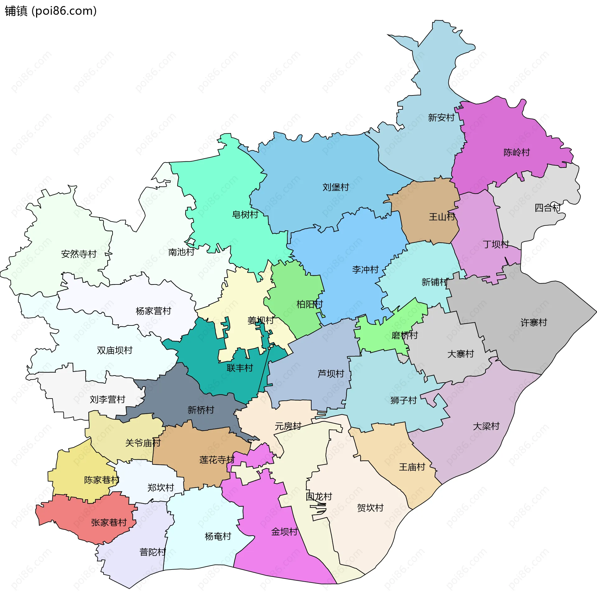 铺镇边界地图(五级行政区划)