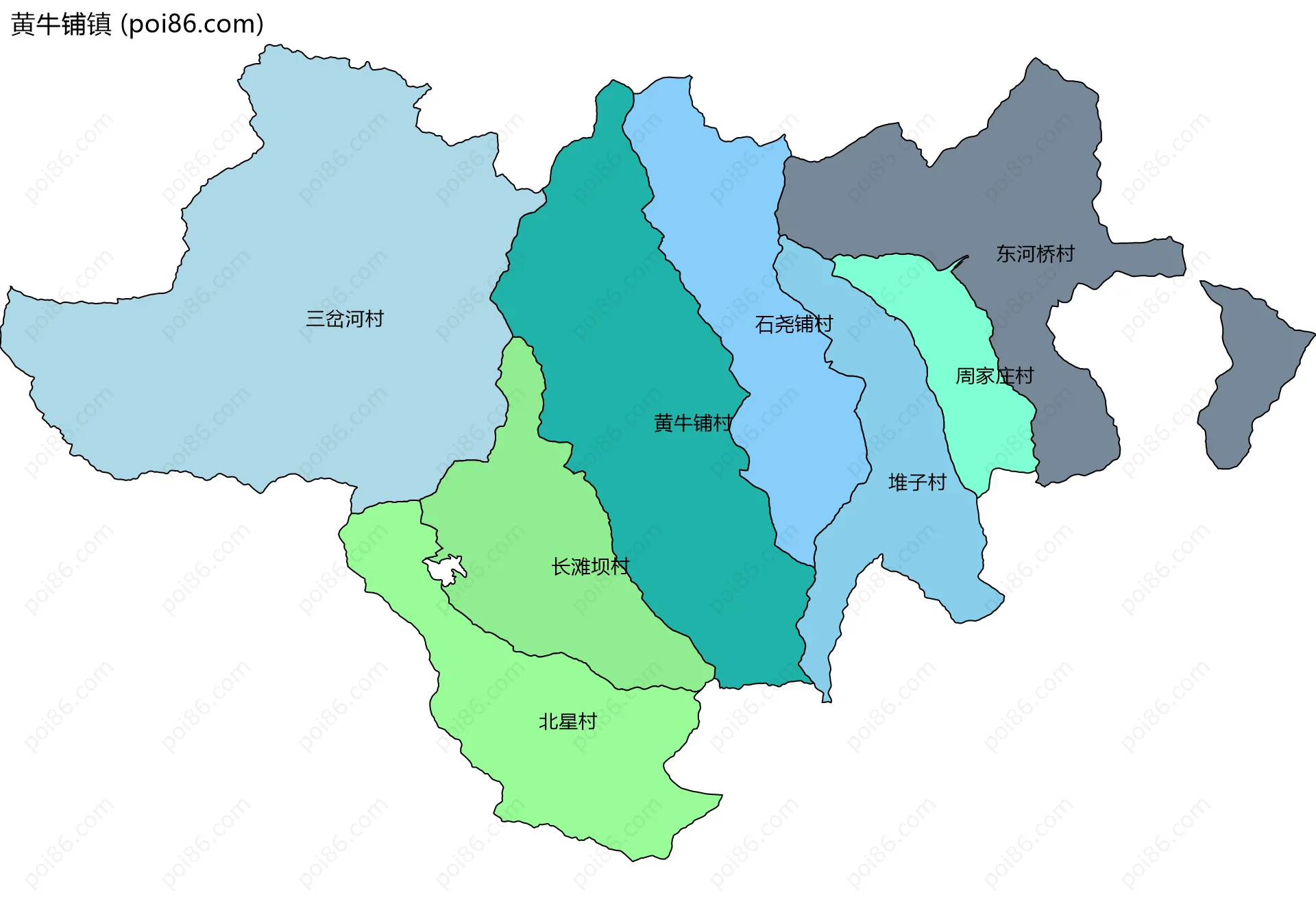 黄牛铺镇边界地图(五级行政区划)