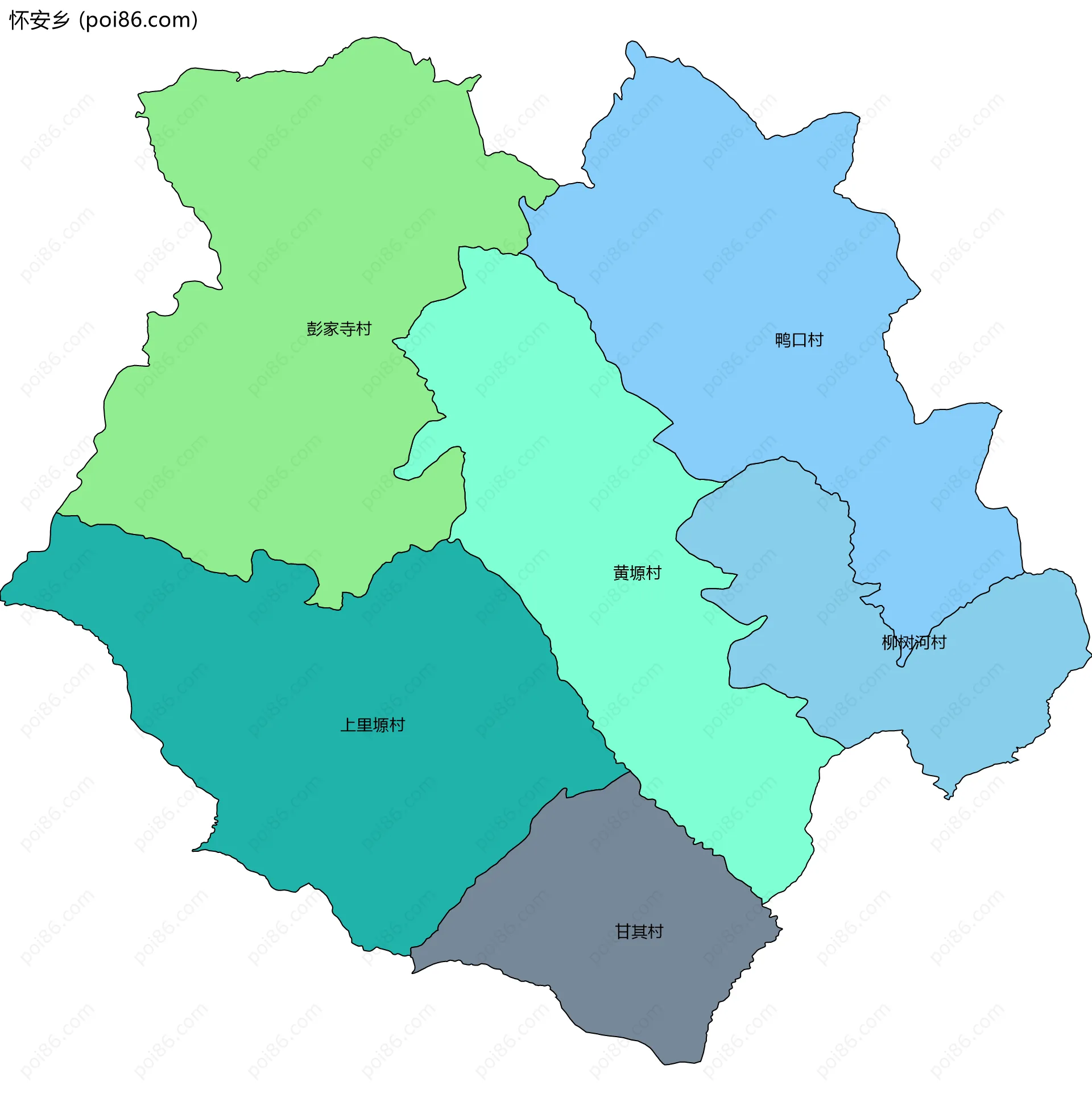 怀安乡边界地图(五级行政区划)