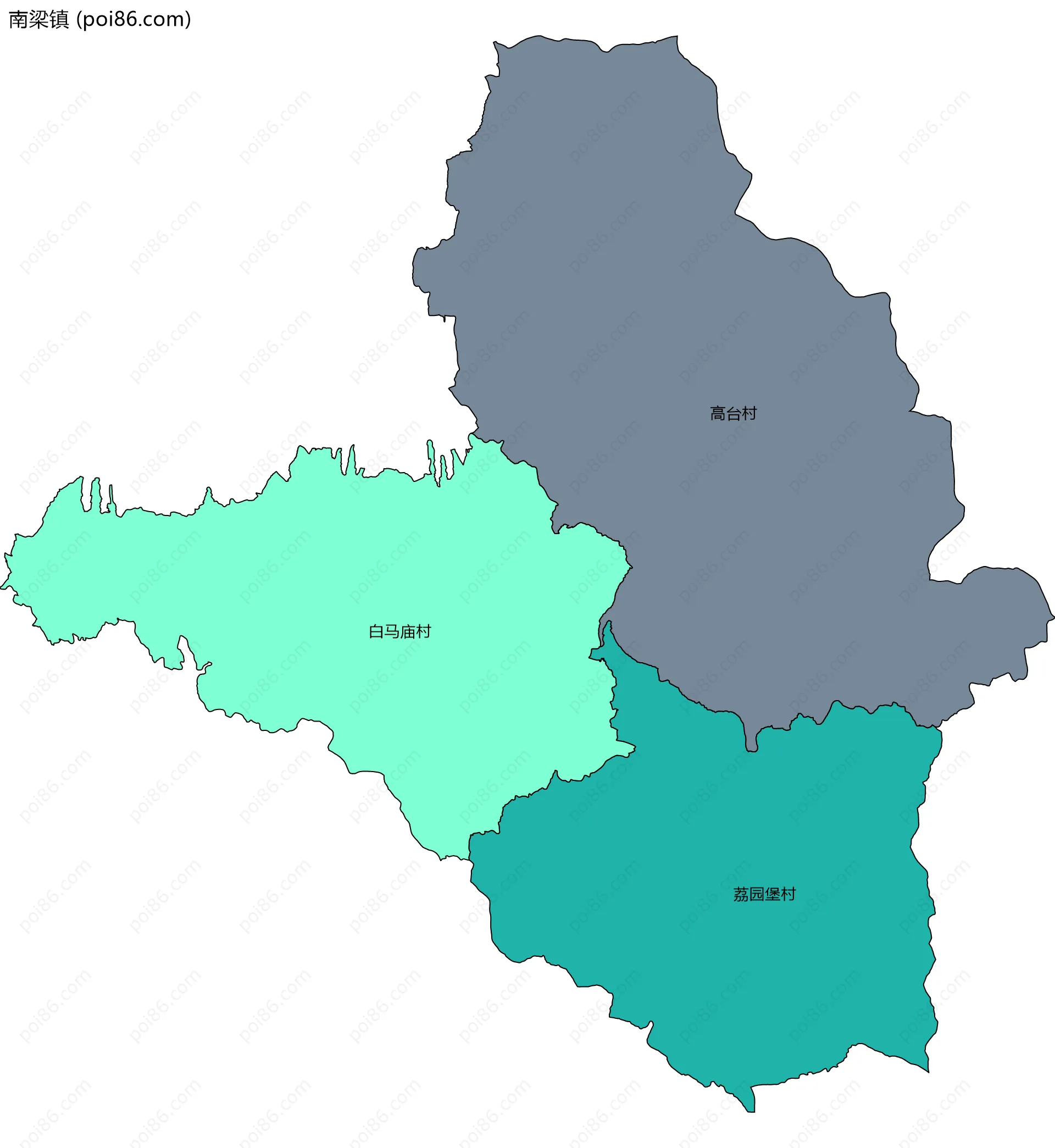 南梁镇边界地图(五级行政区划)