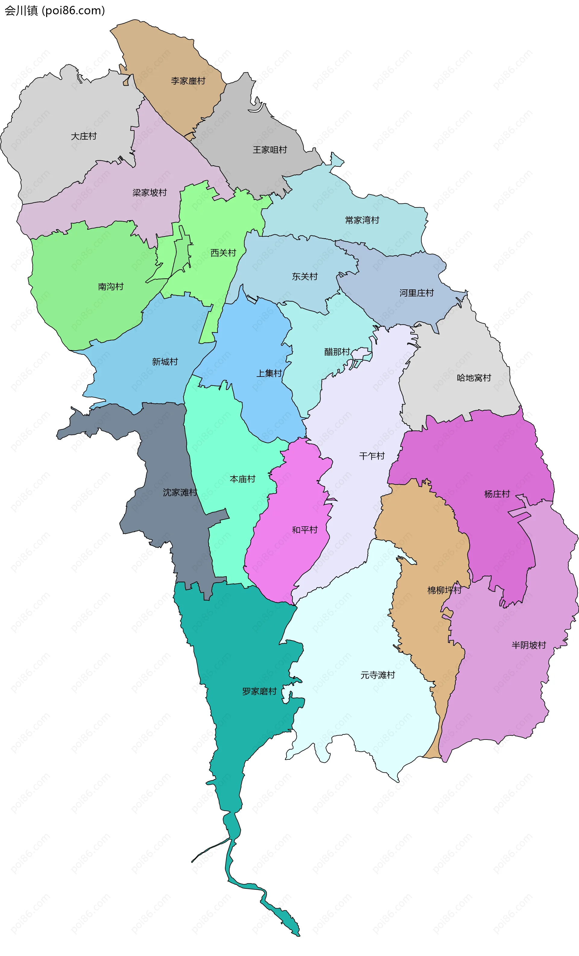 会川镇边界地图(五级行政区划)