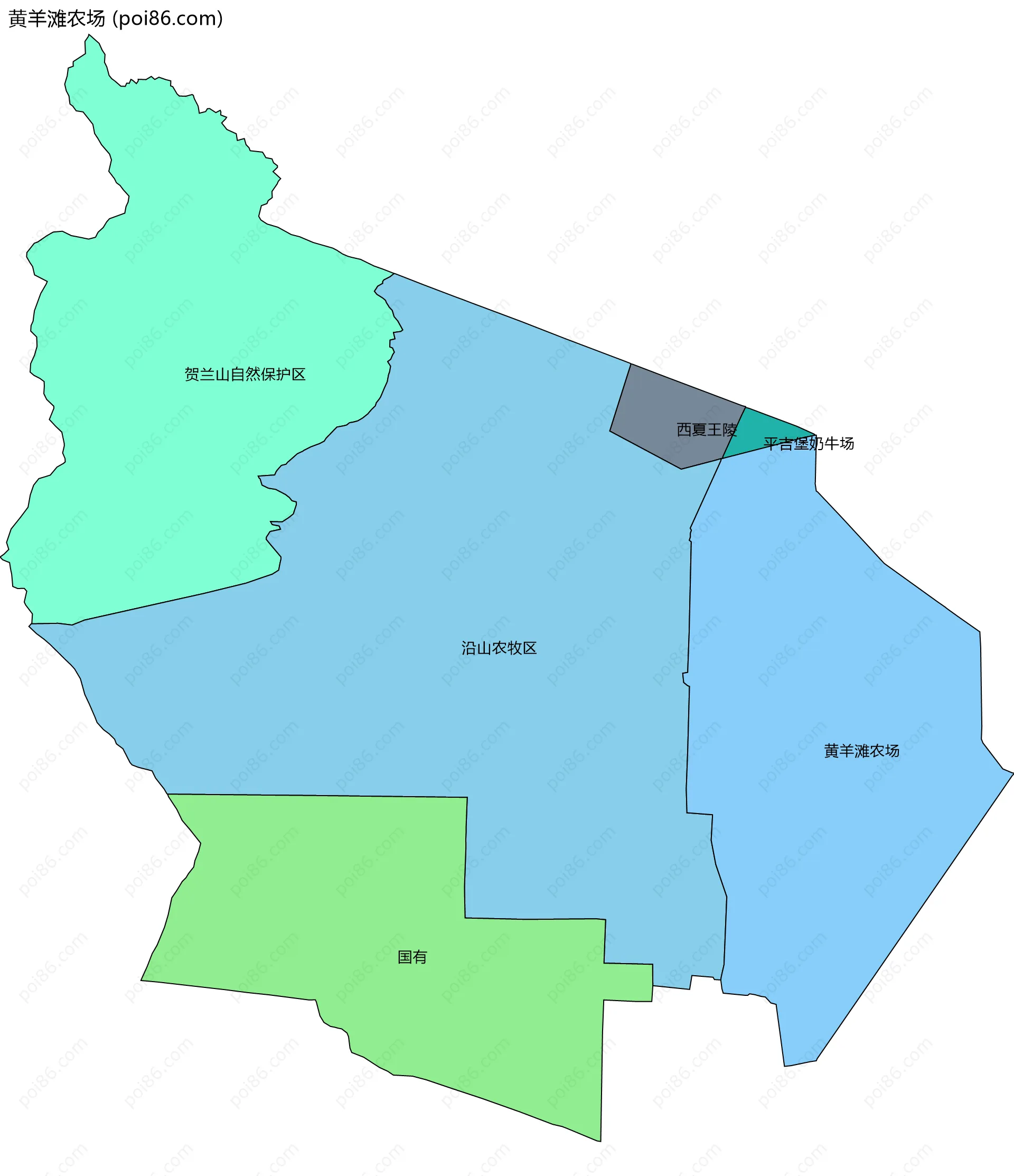 黄羊滩农场边界地图(五级行政区划)