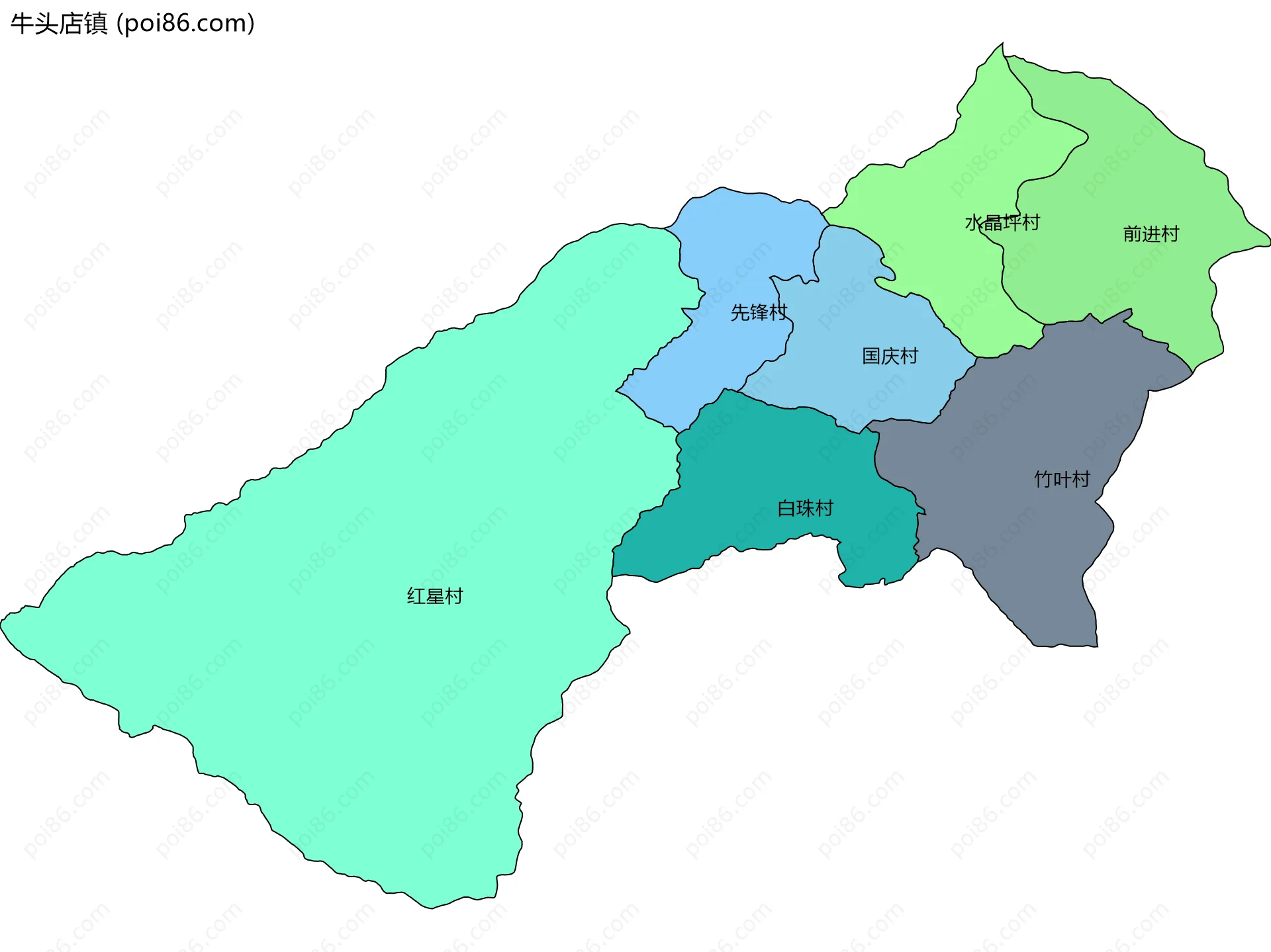 牛头店镇边界地图(五级行政区划)