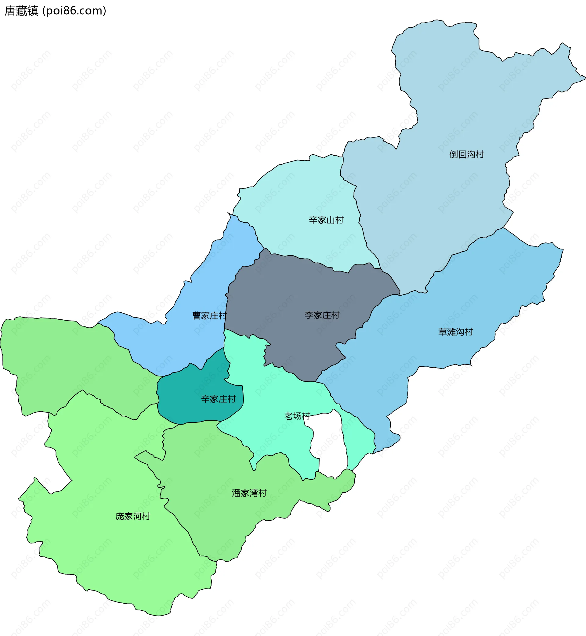 唐藏镇边界地图(五级行政区划)