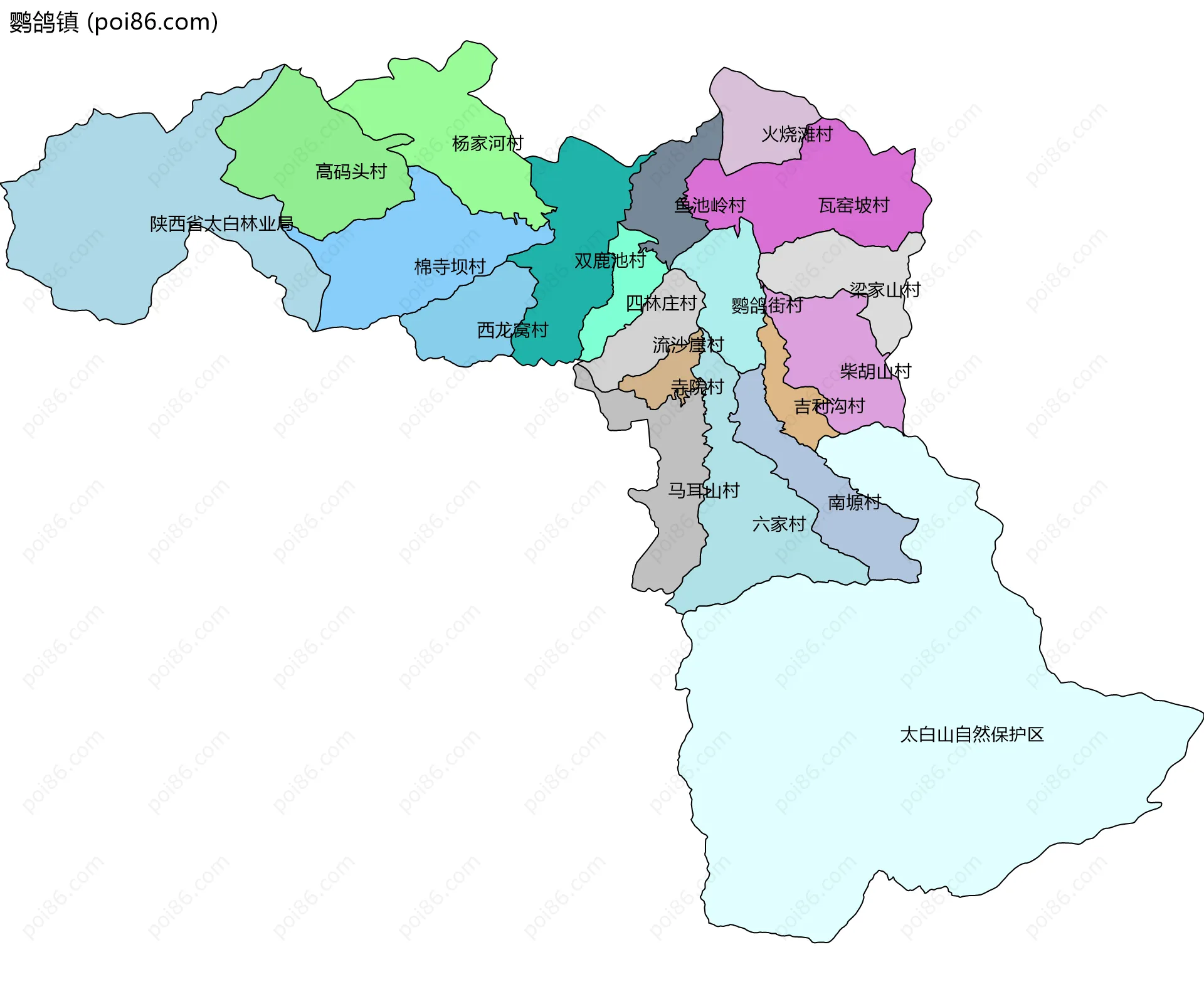 鹦鸽镇边界地图(五级行政区划)