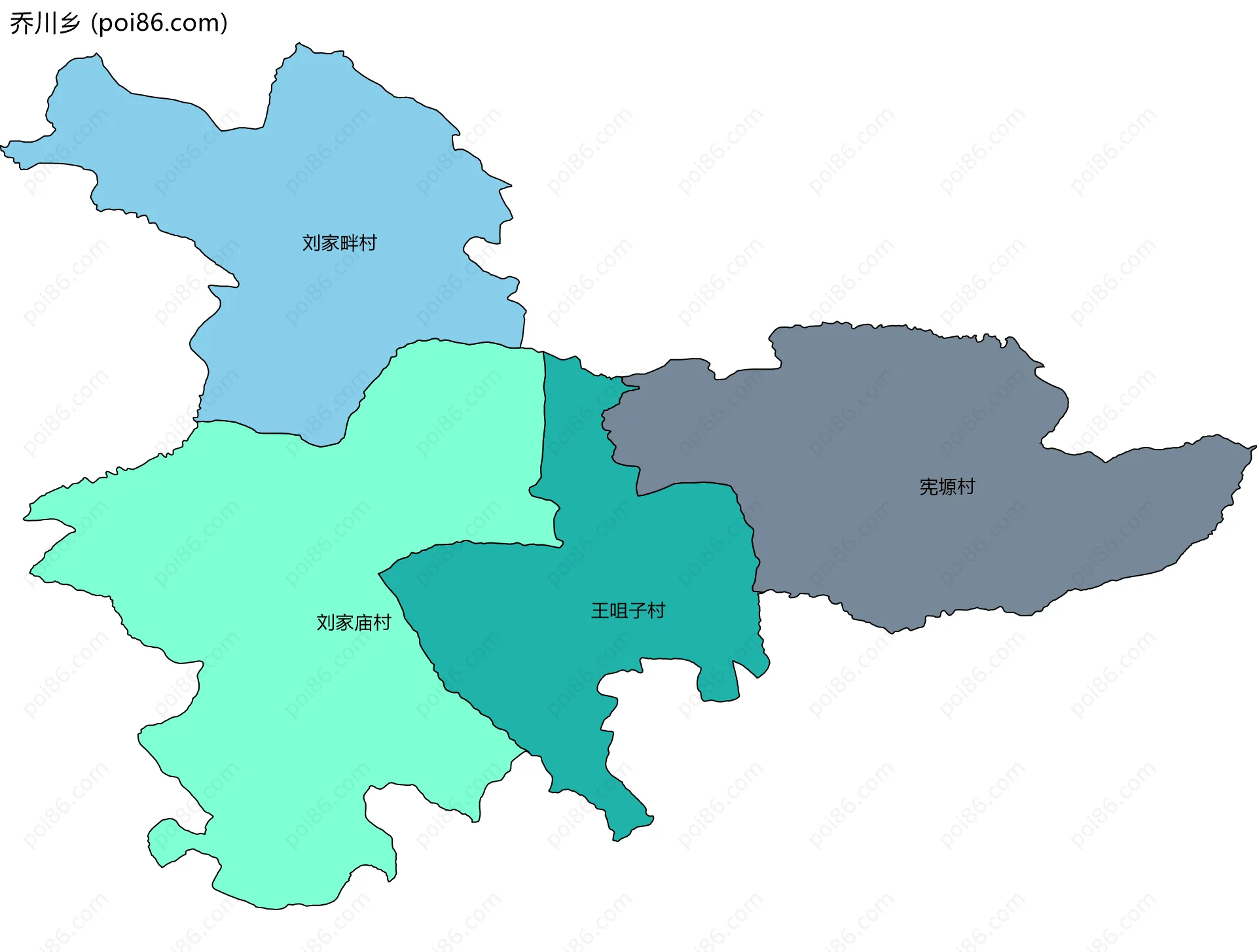 乔川乡边界地图(五级行政区划)