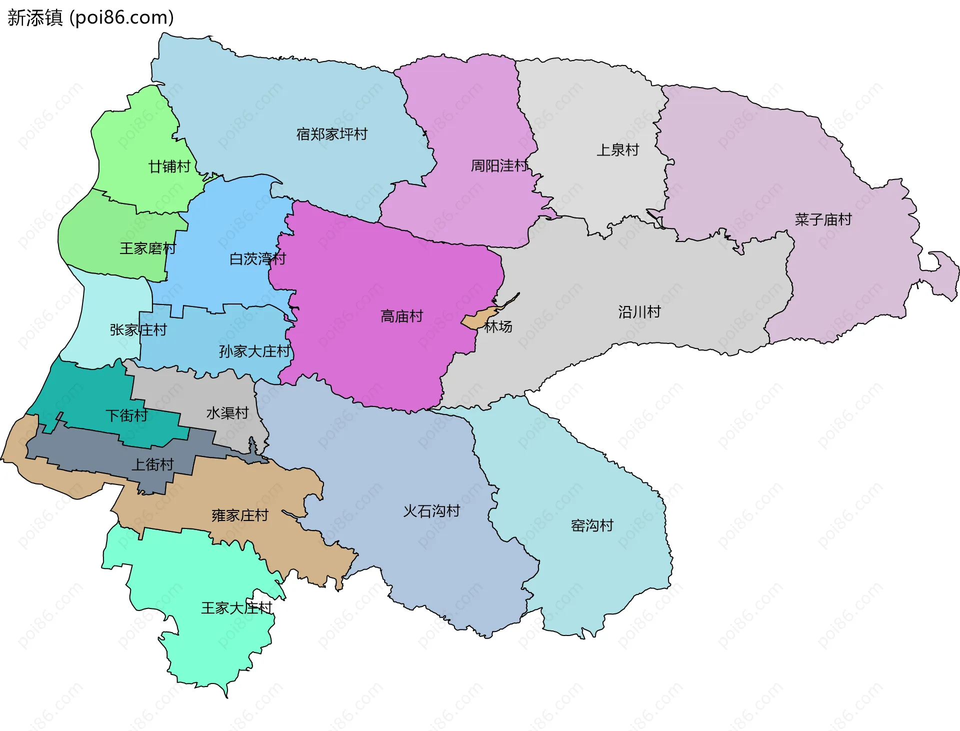 新添镇边界地图(五级行政区划)