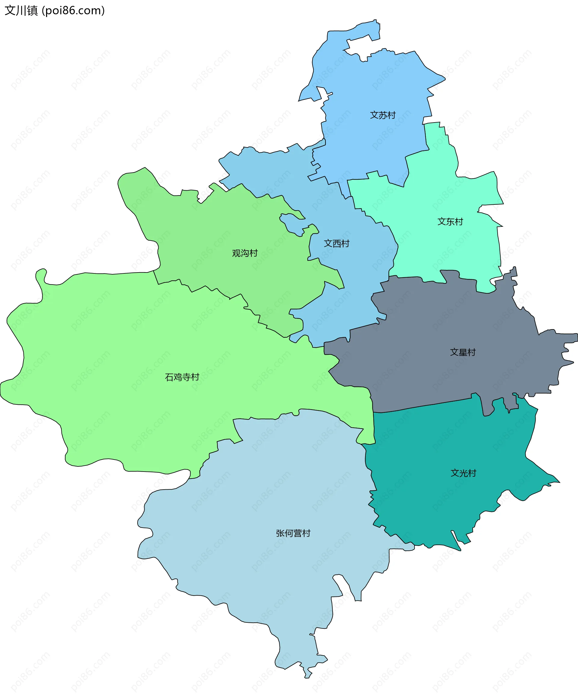 文川镇边界地图(五级行政区划)