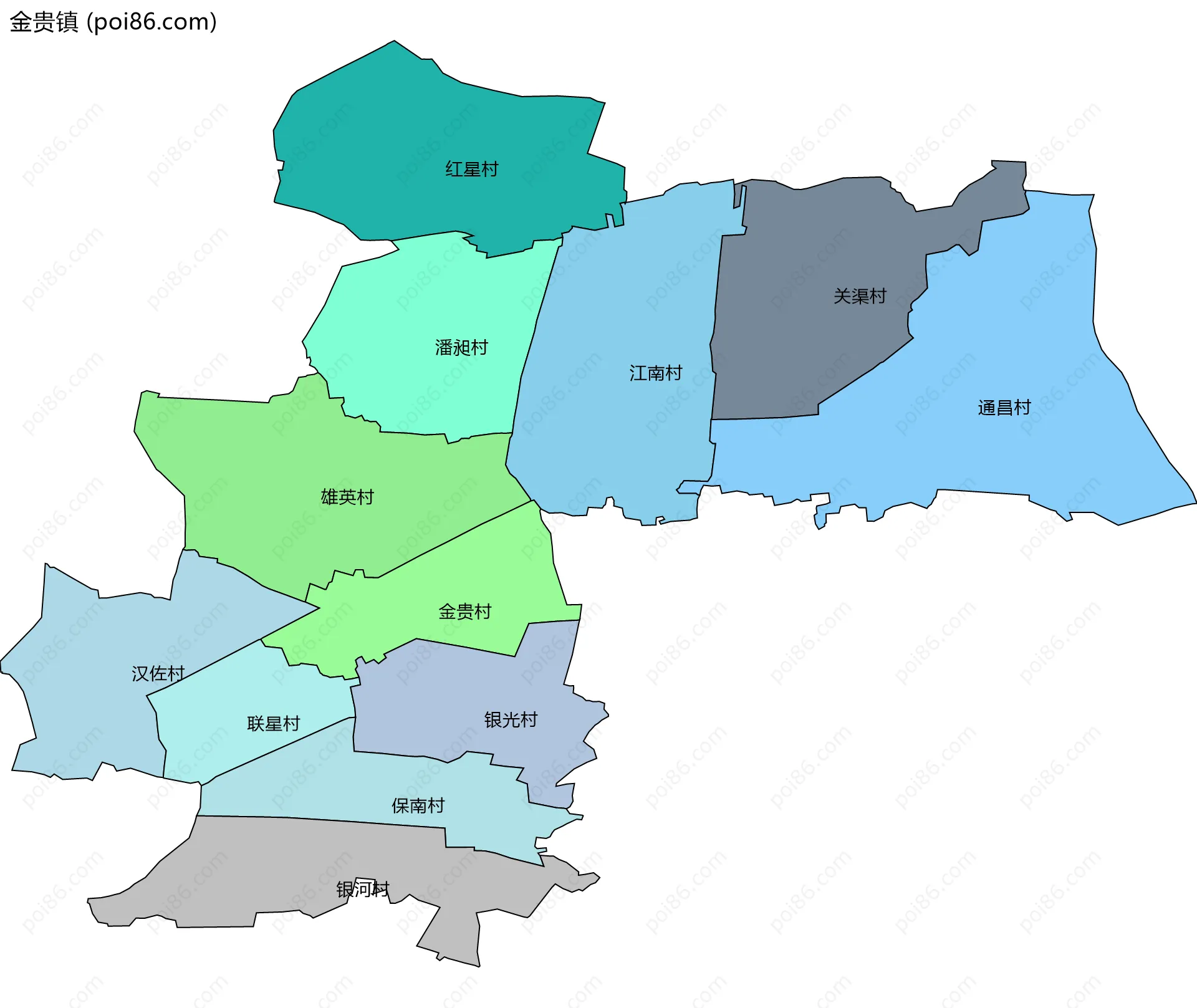 金贵镇边界地图(五级行政区划)