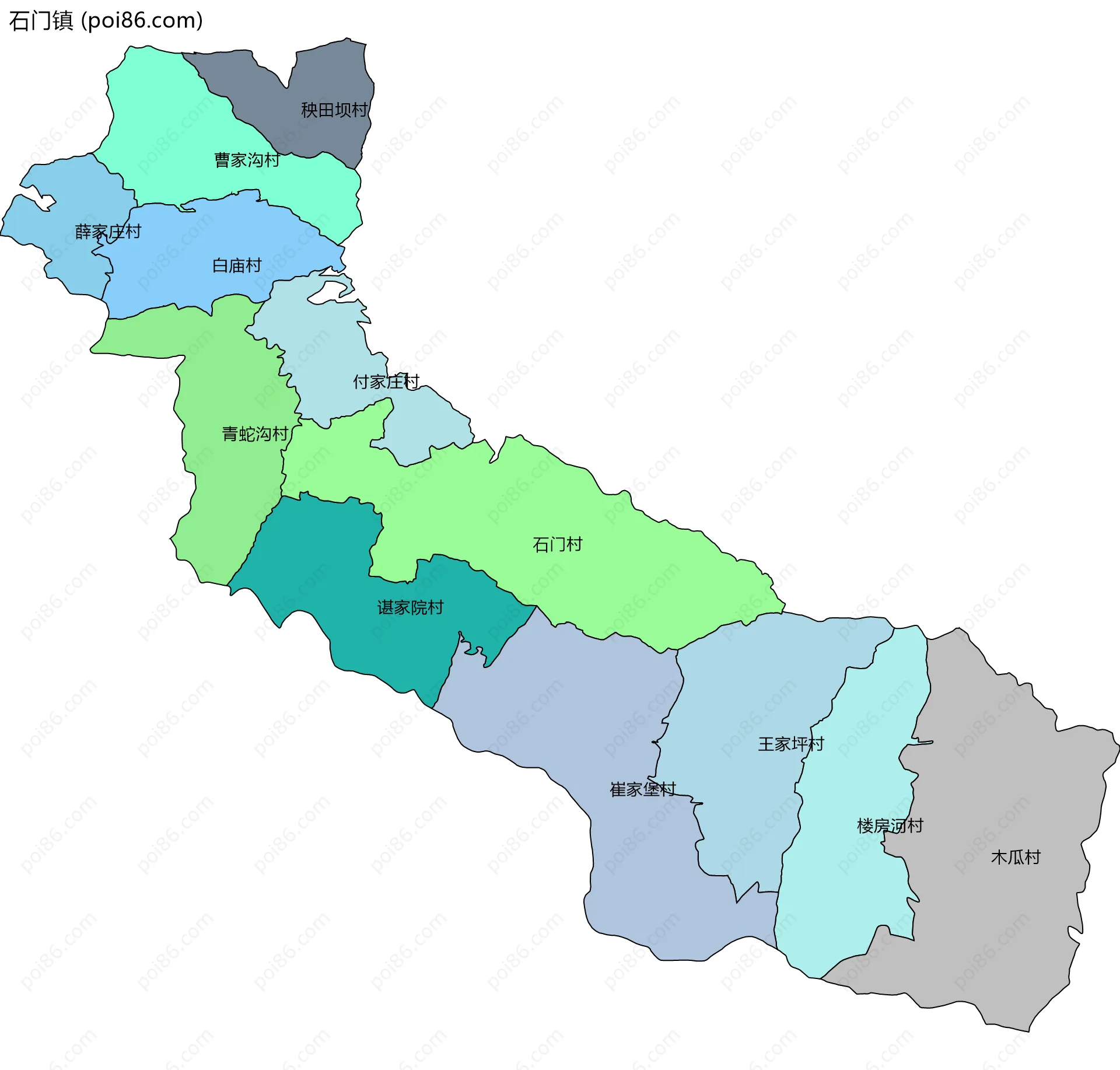 石门镇边界地图(五级行政区划)