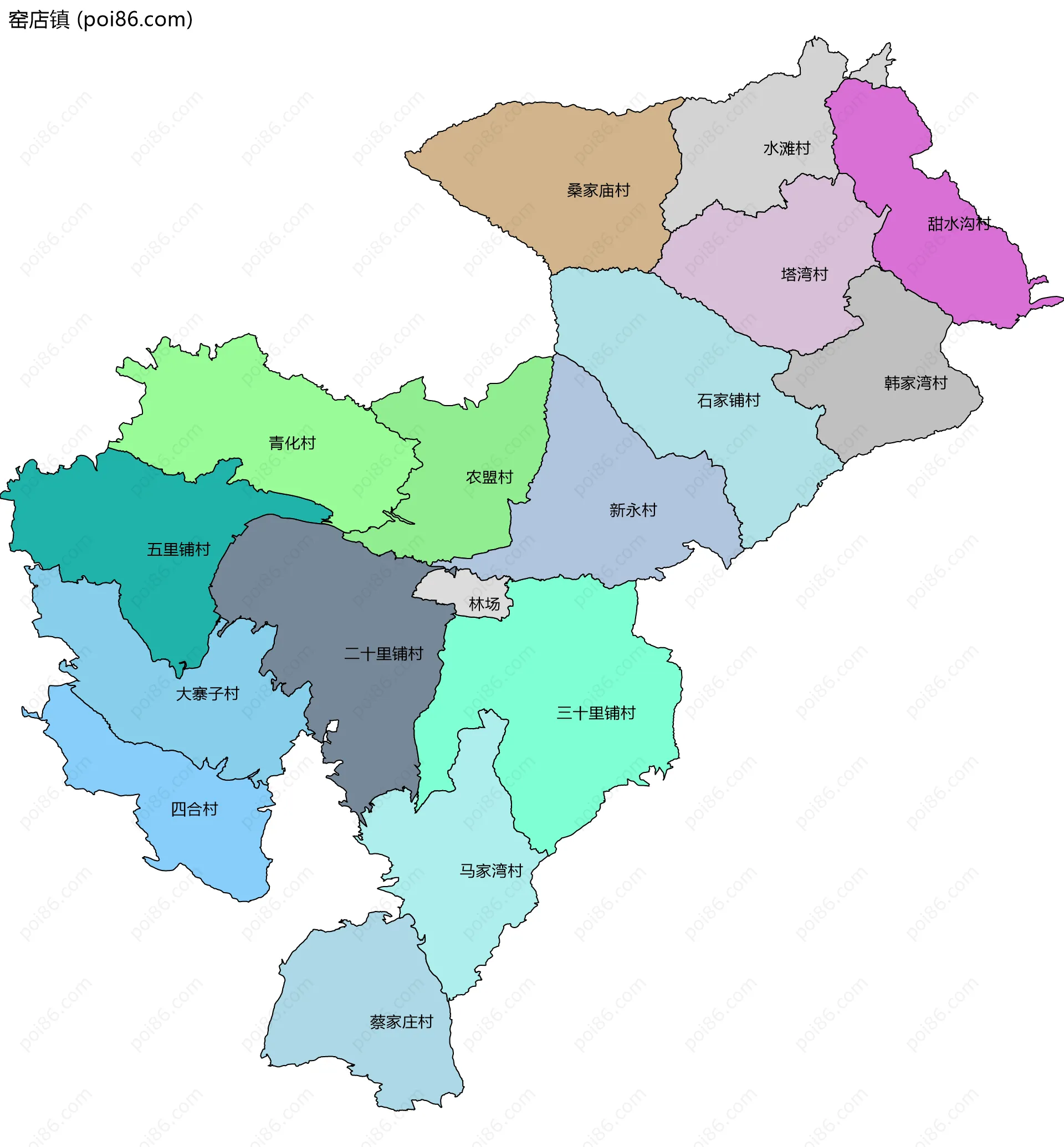 窑店镇边界地图(五级行政区划)