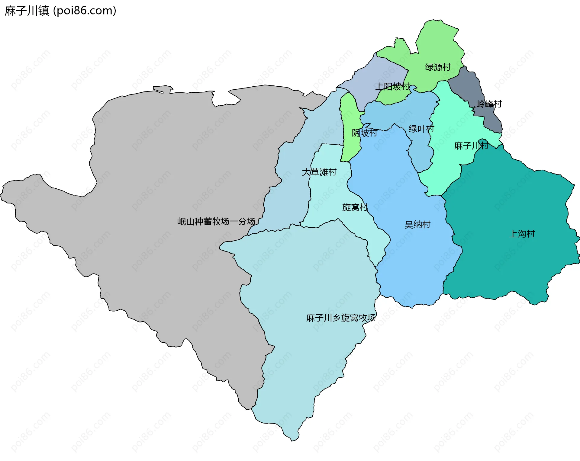 麻子川镇边界地图(五级行政区划)