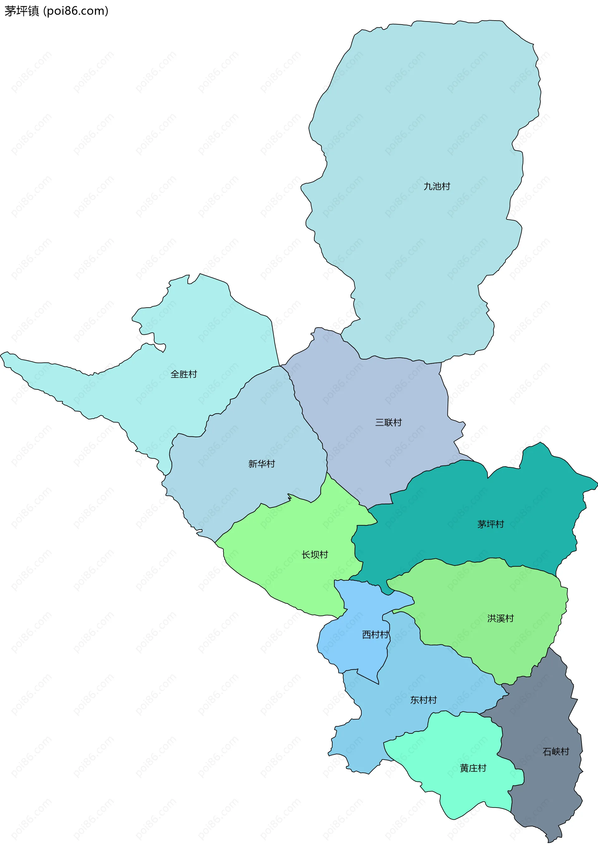 茅坪镇边界地图(五级行政区划)