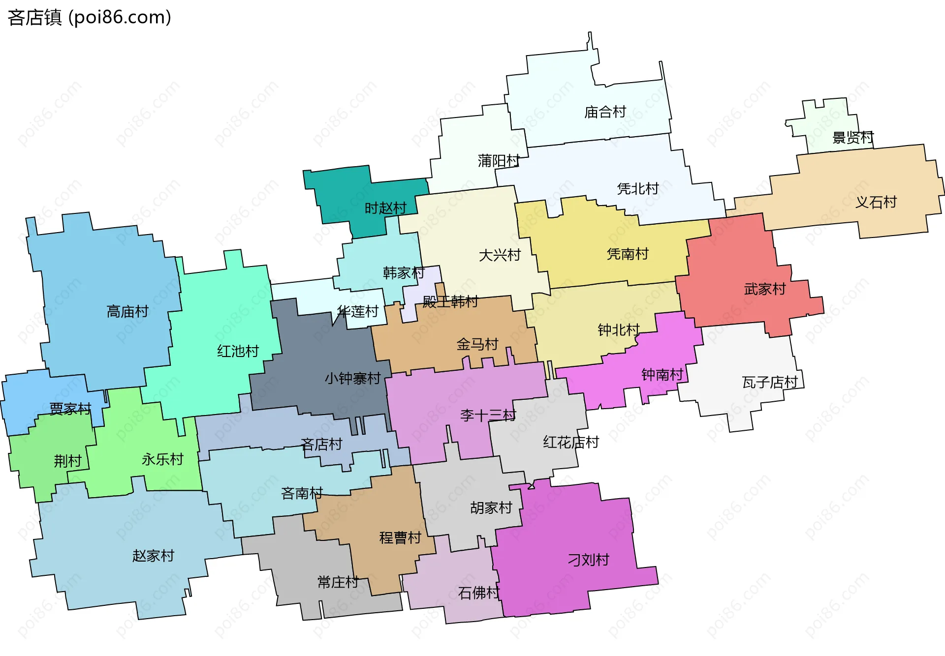吝店镇边界地图(五级行政区划)