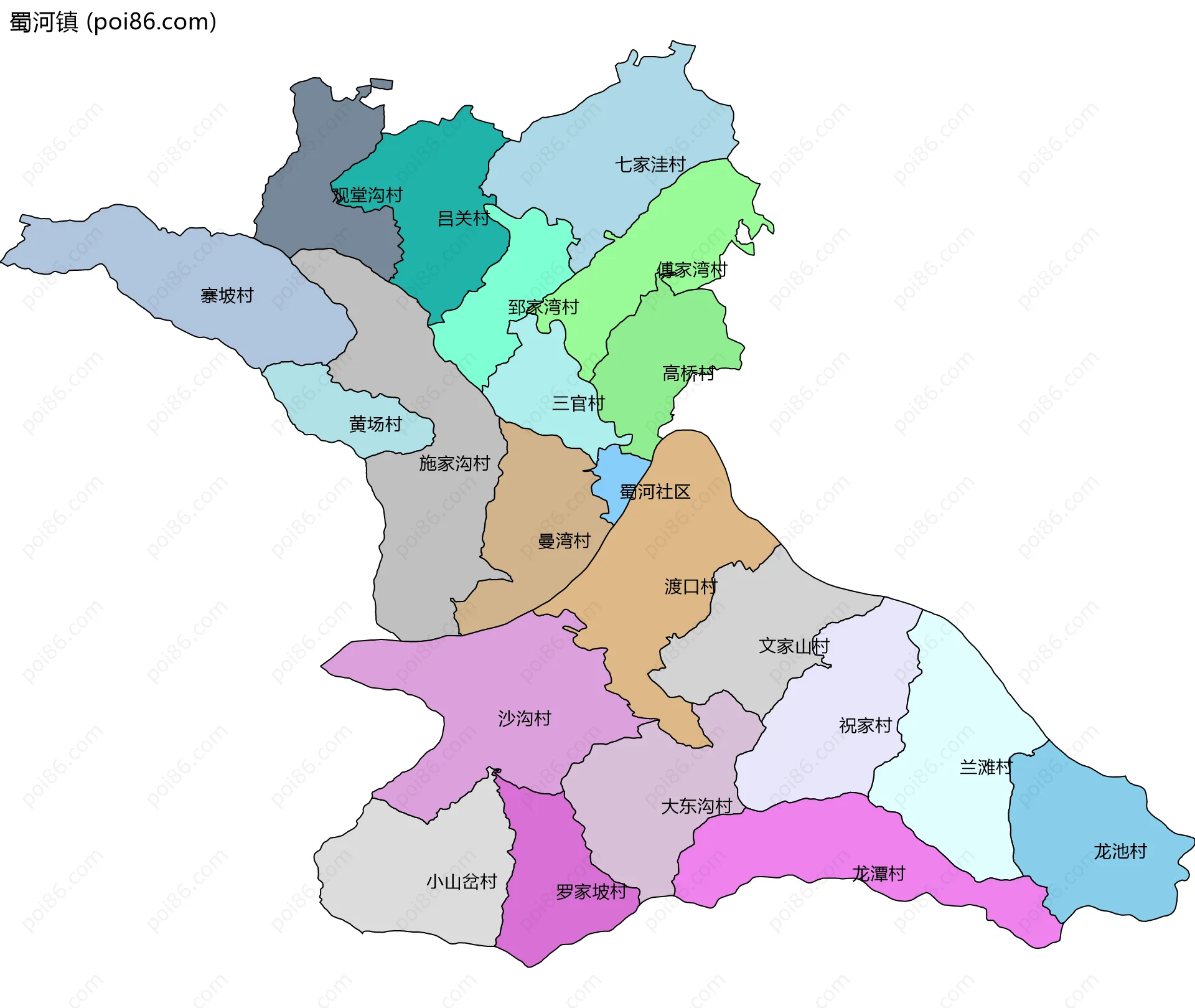 蜀河镇边界地图(五级行政区划)