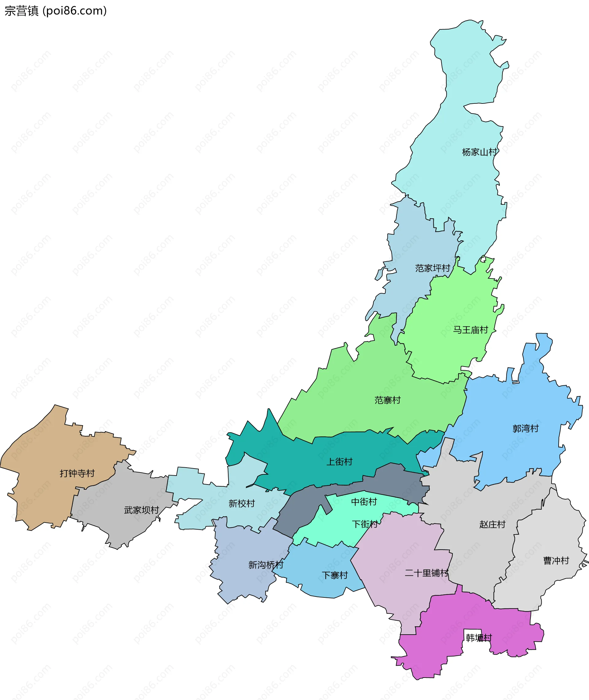 宗营镇边界地图(五级行政区划)