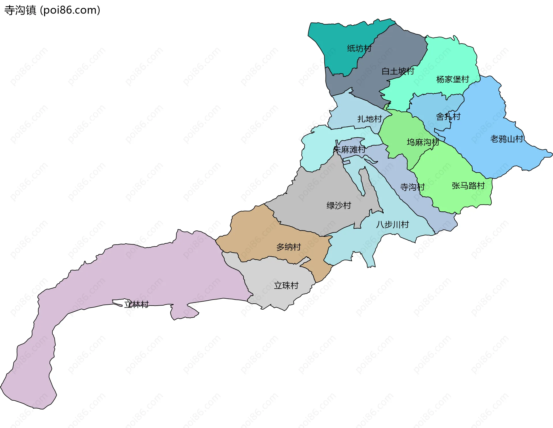 寺沟镇边界地图(五级行政区划)