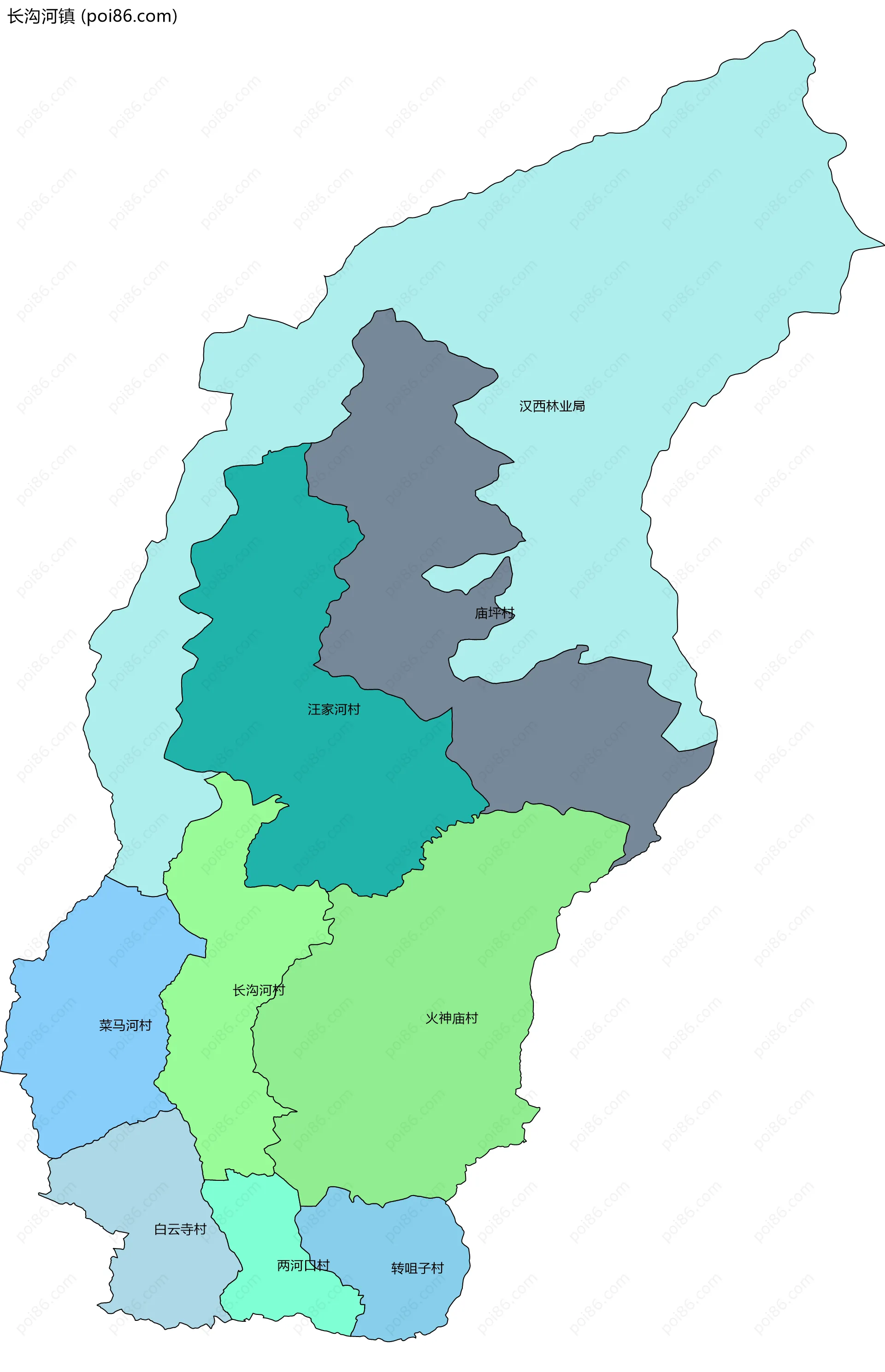 长沟河镇边界地图(五级行政区划)