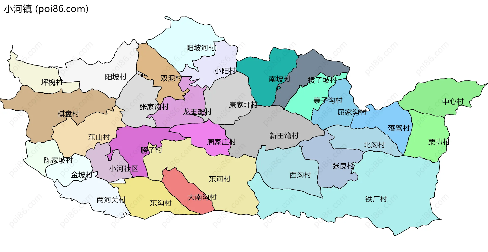 小河镇边界地图(五级行政区划)