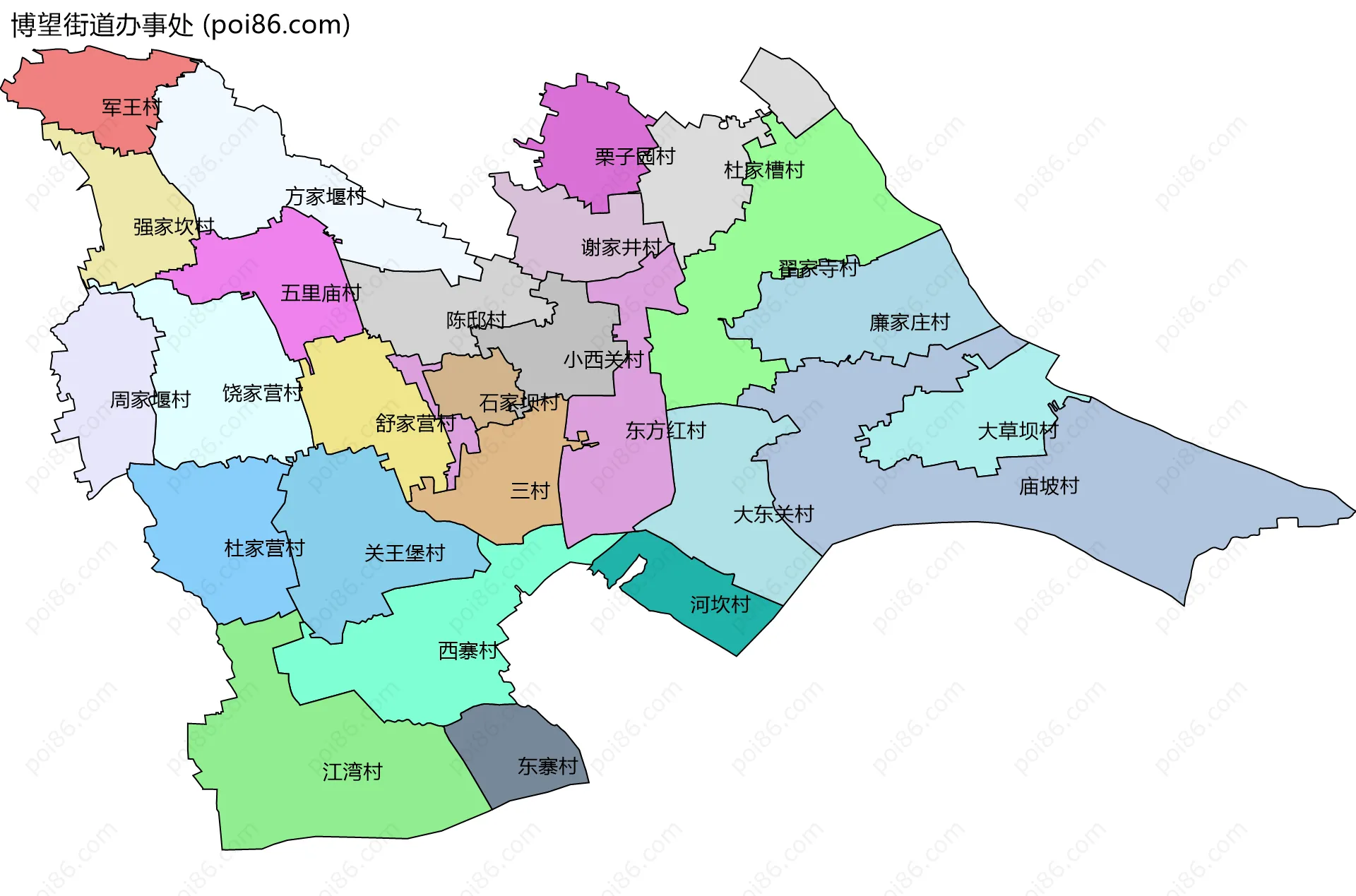博望街道办事处边界地图(五级行政区划)