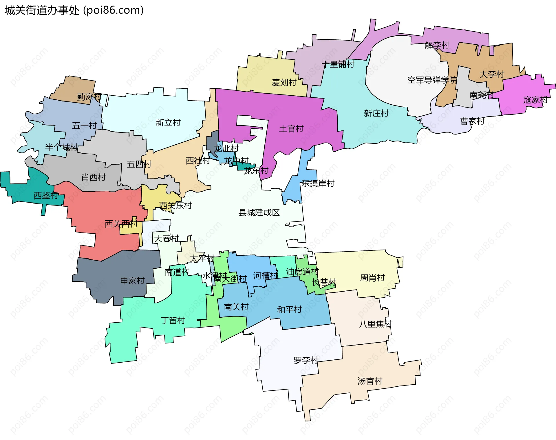 城关街道办事处边界地图(五级行政区划)