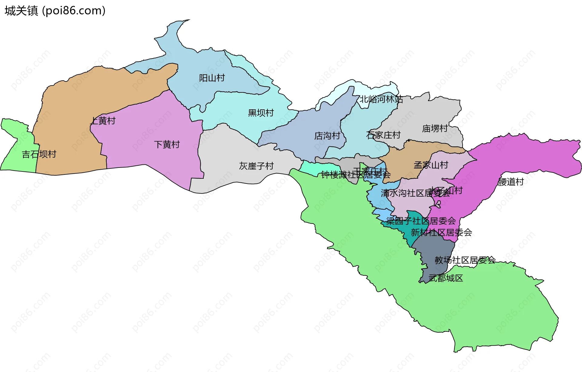 城关镇边界地图(五级行政区划)