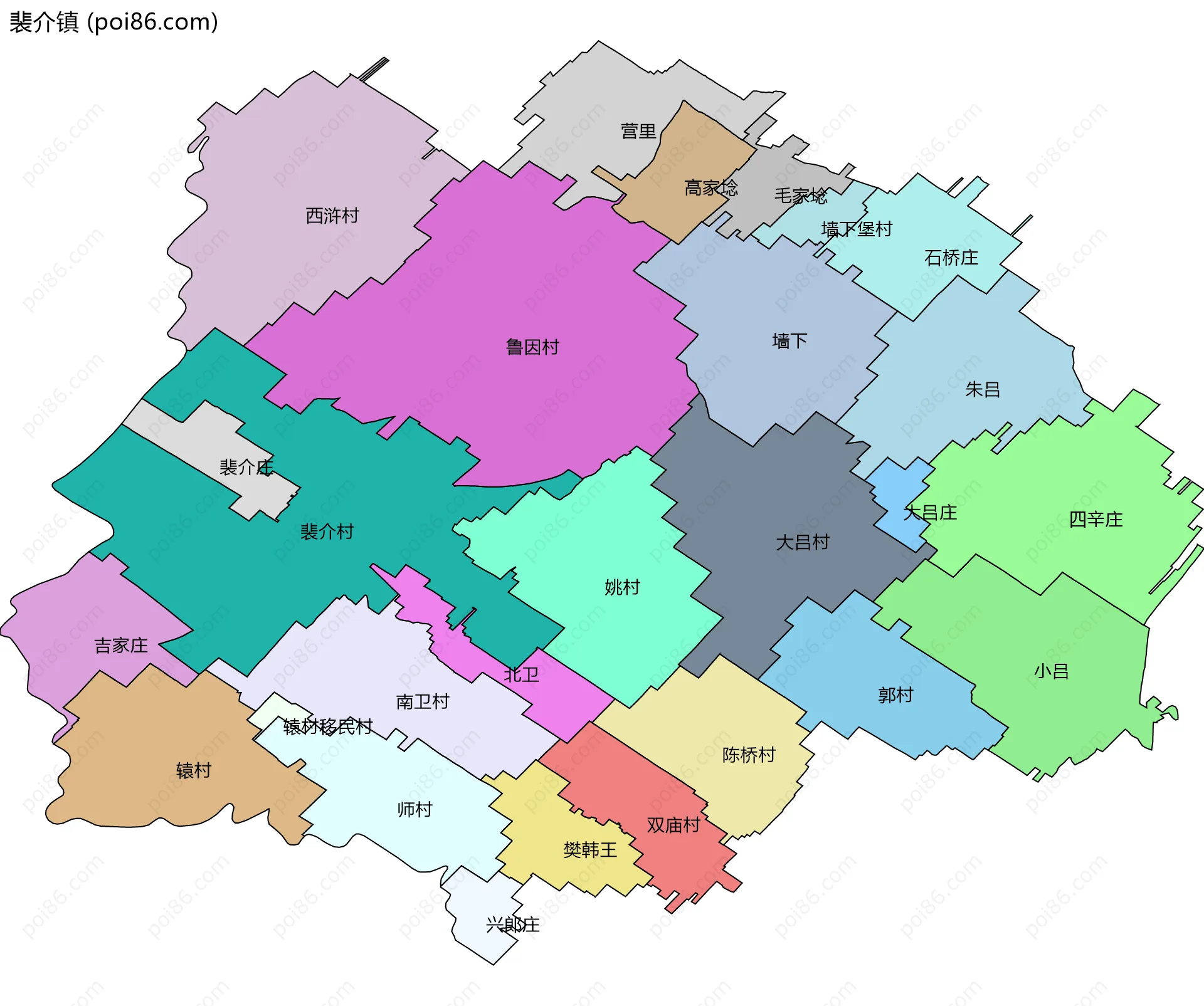 裴介镇边界地图(五级行政区划)