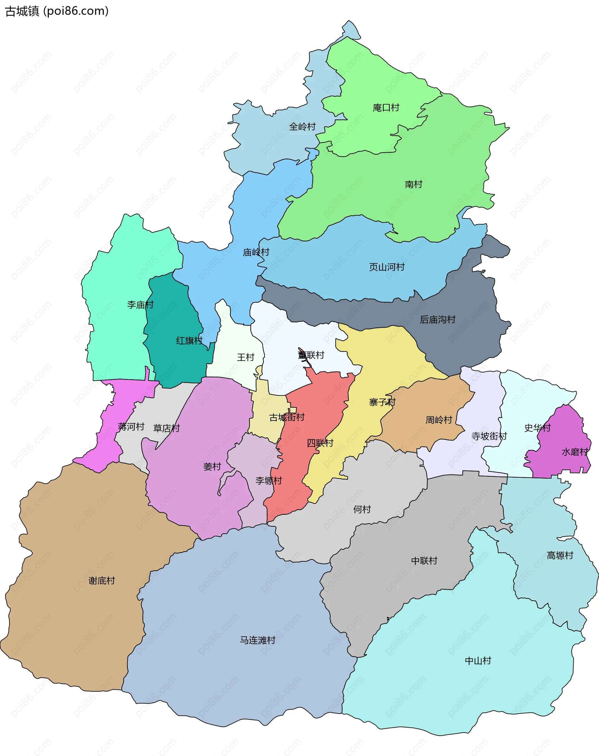 古城镇边界地图(五级行政区划)