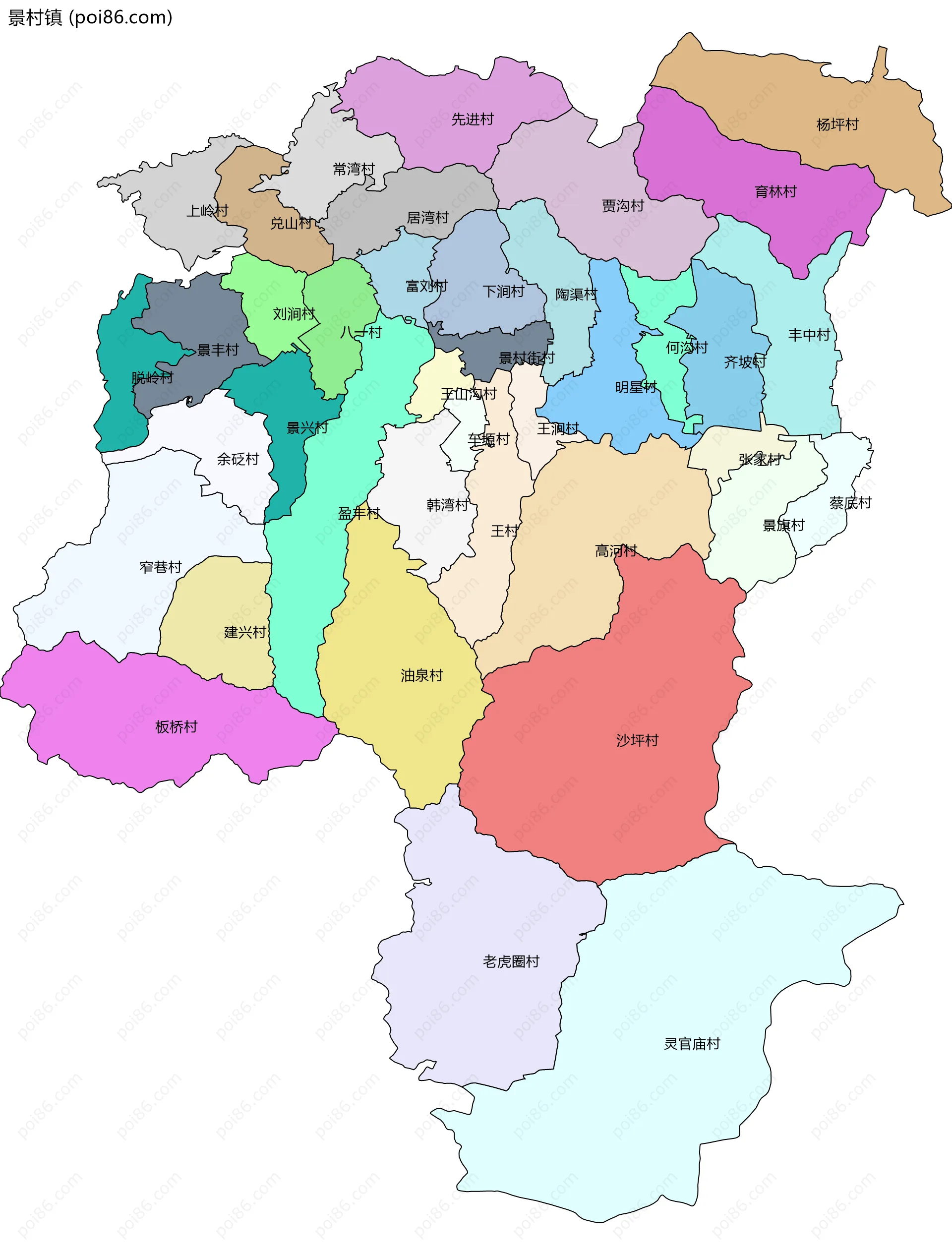 景村镇边界地图(五级行政区划)