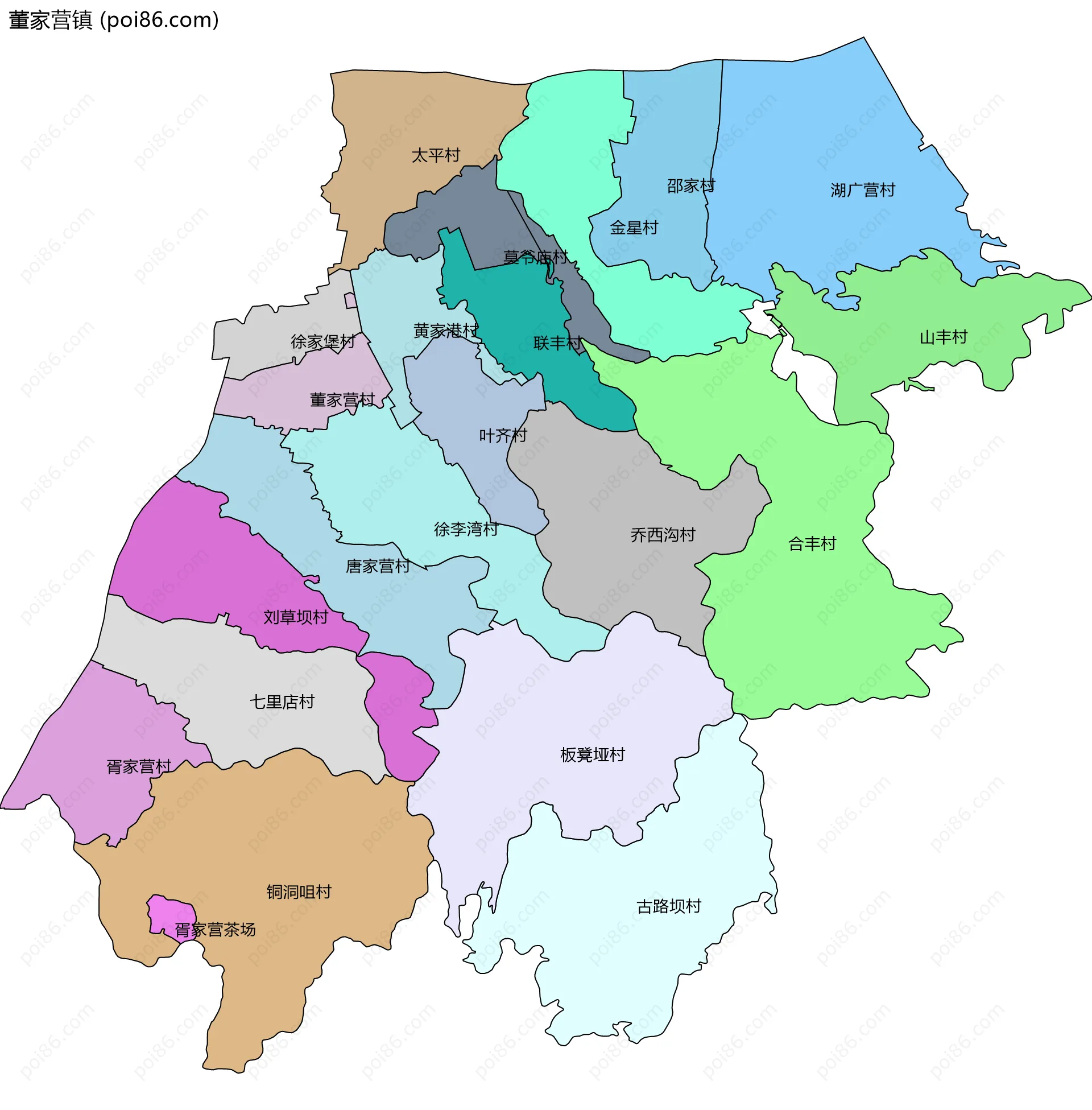 董家营镇边界地图(五级行政区划)