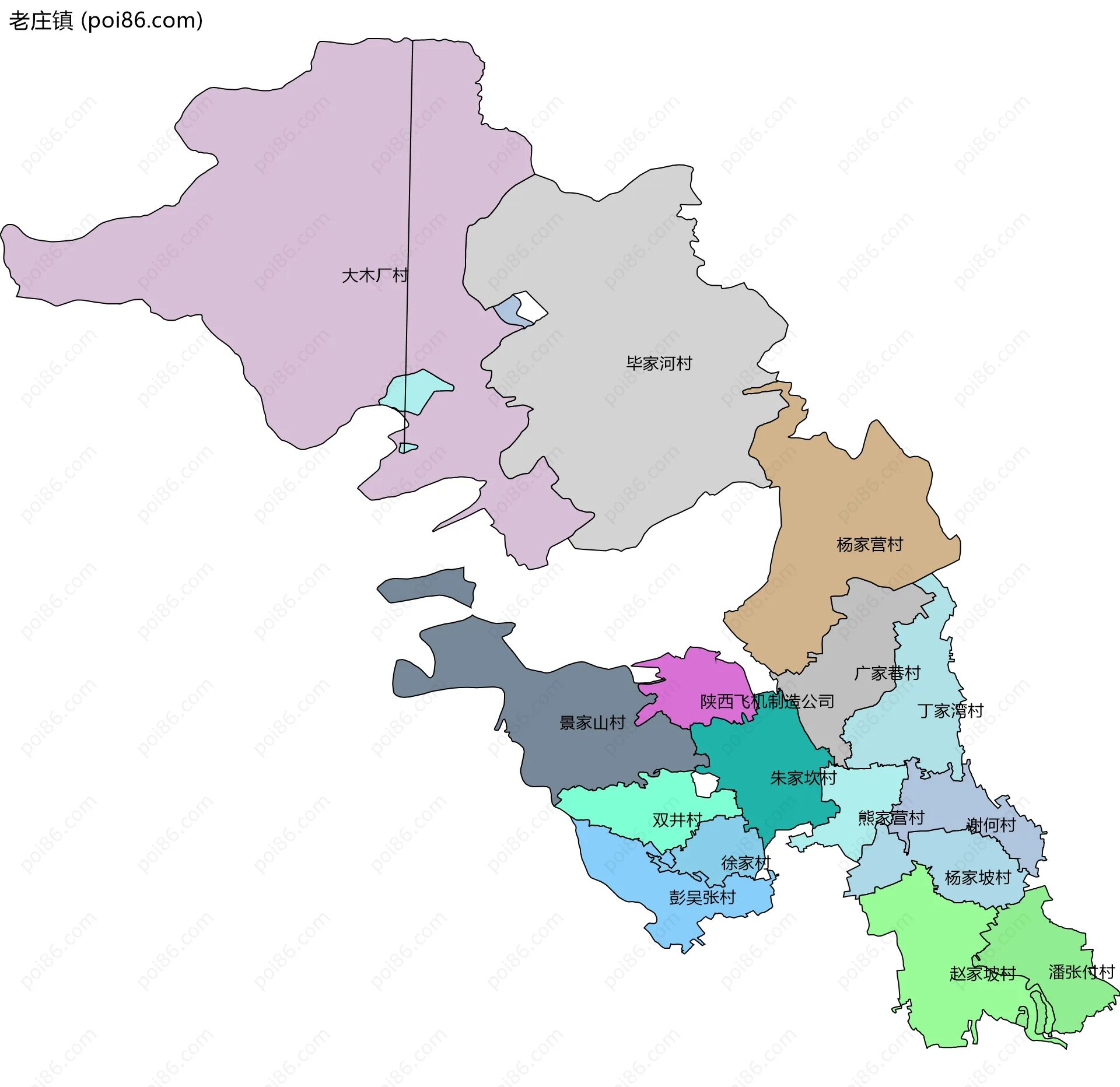 老庄镇边界地图(五级行政区划)