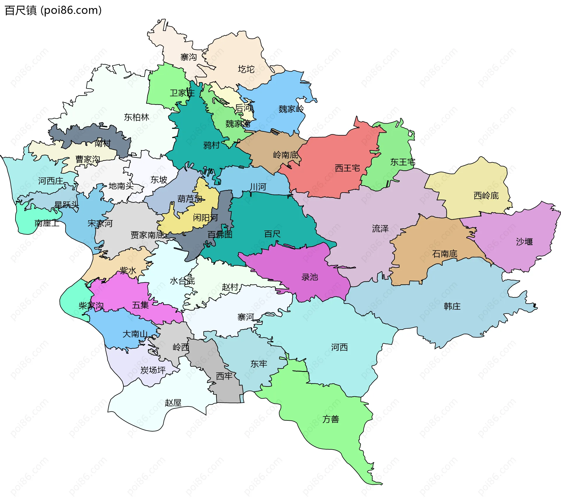 百尺镇边界地图(五级行政区划)