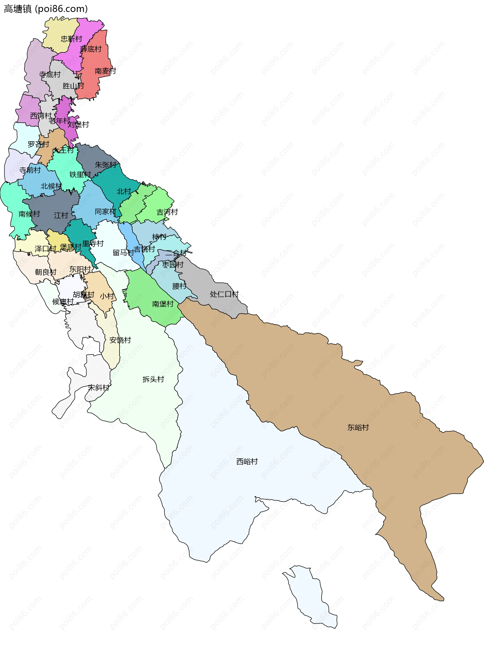 高塘镇边界地图(五级行政区划)