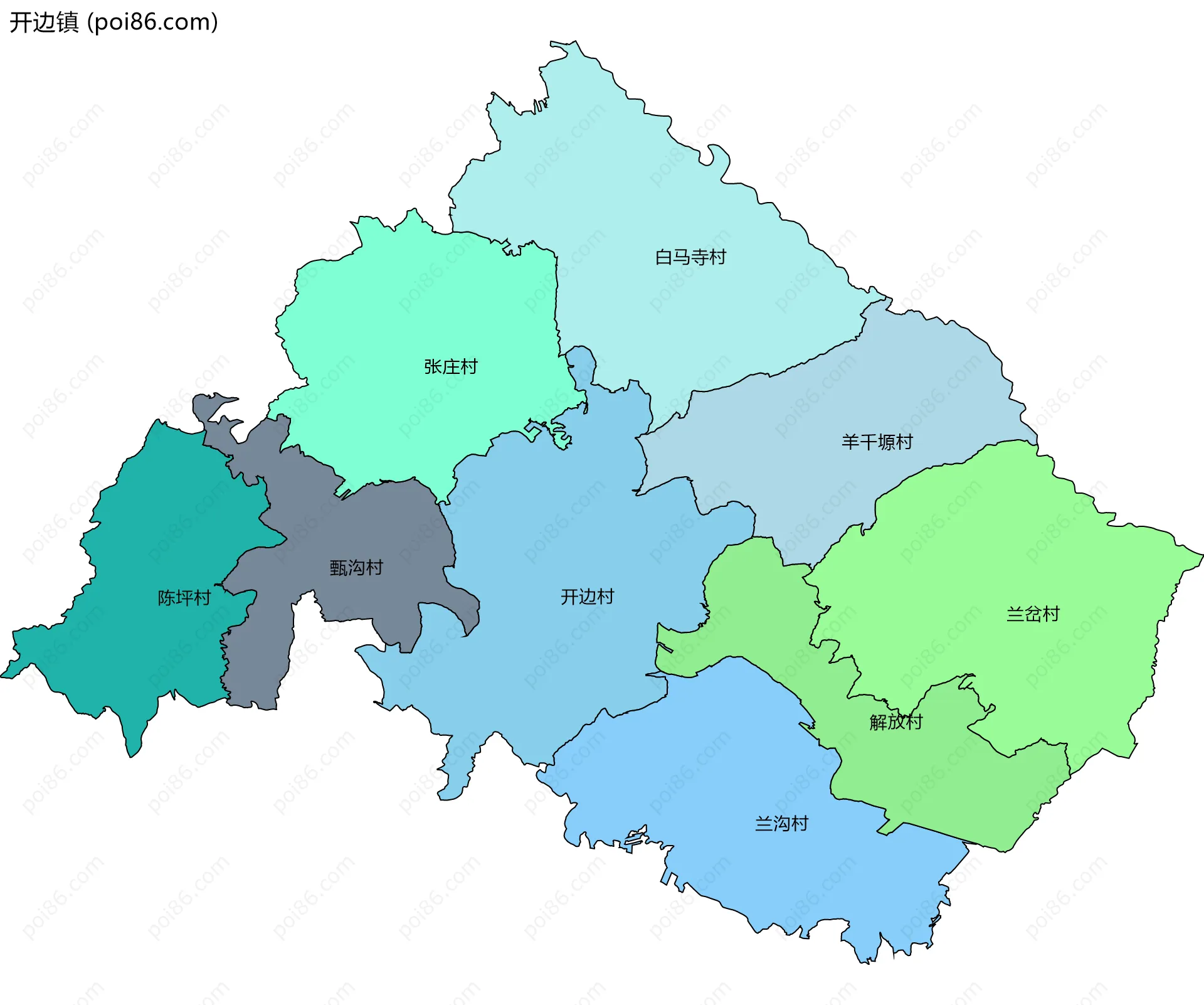 开边镇边界地图(五级行政区划)