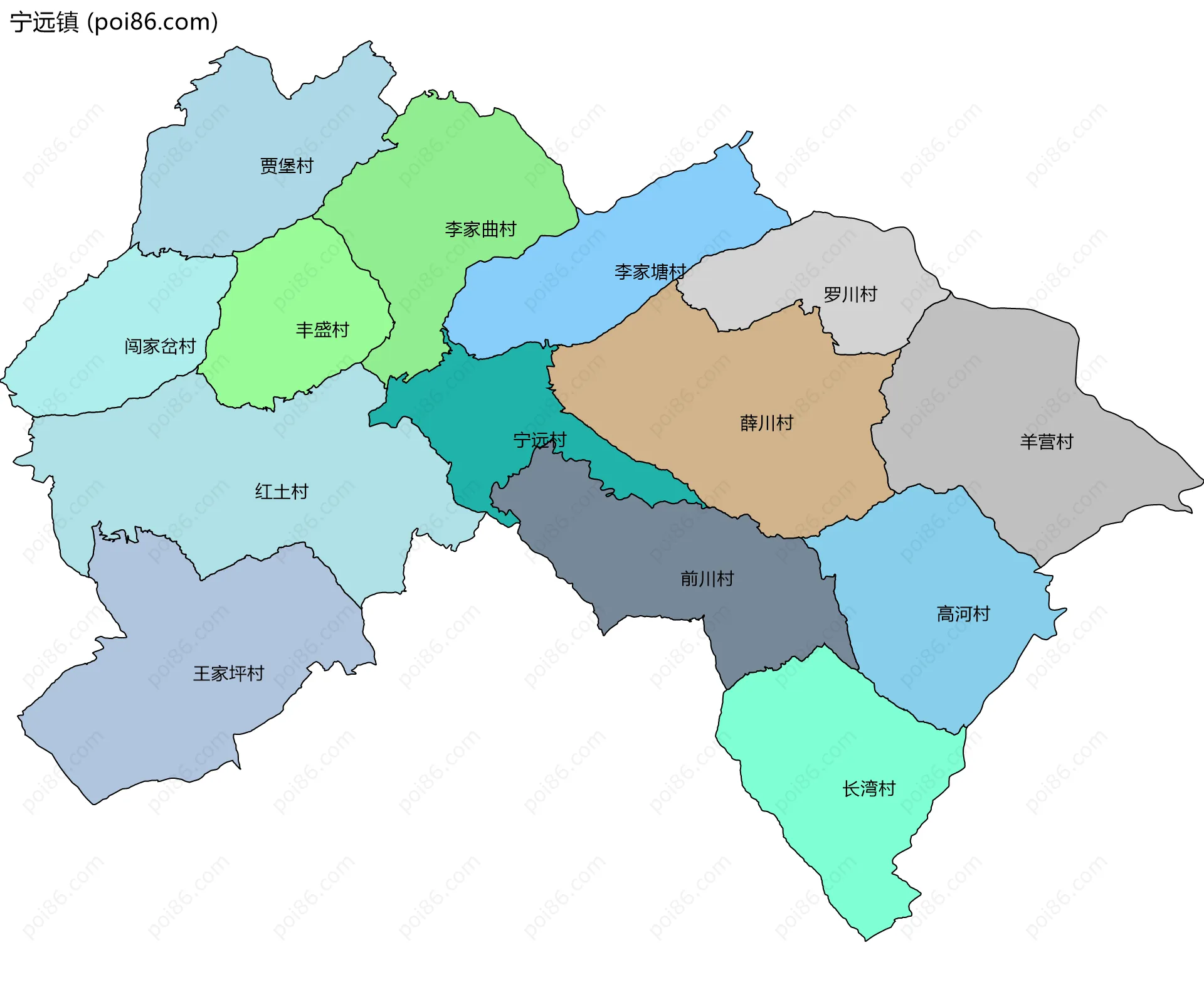 宁远镇边界地图(五级行政区划)