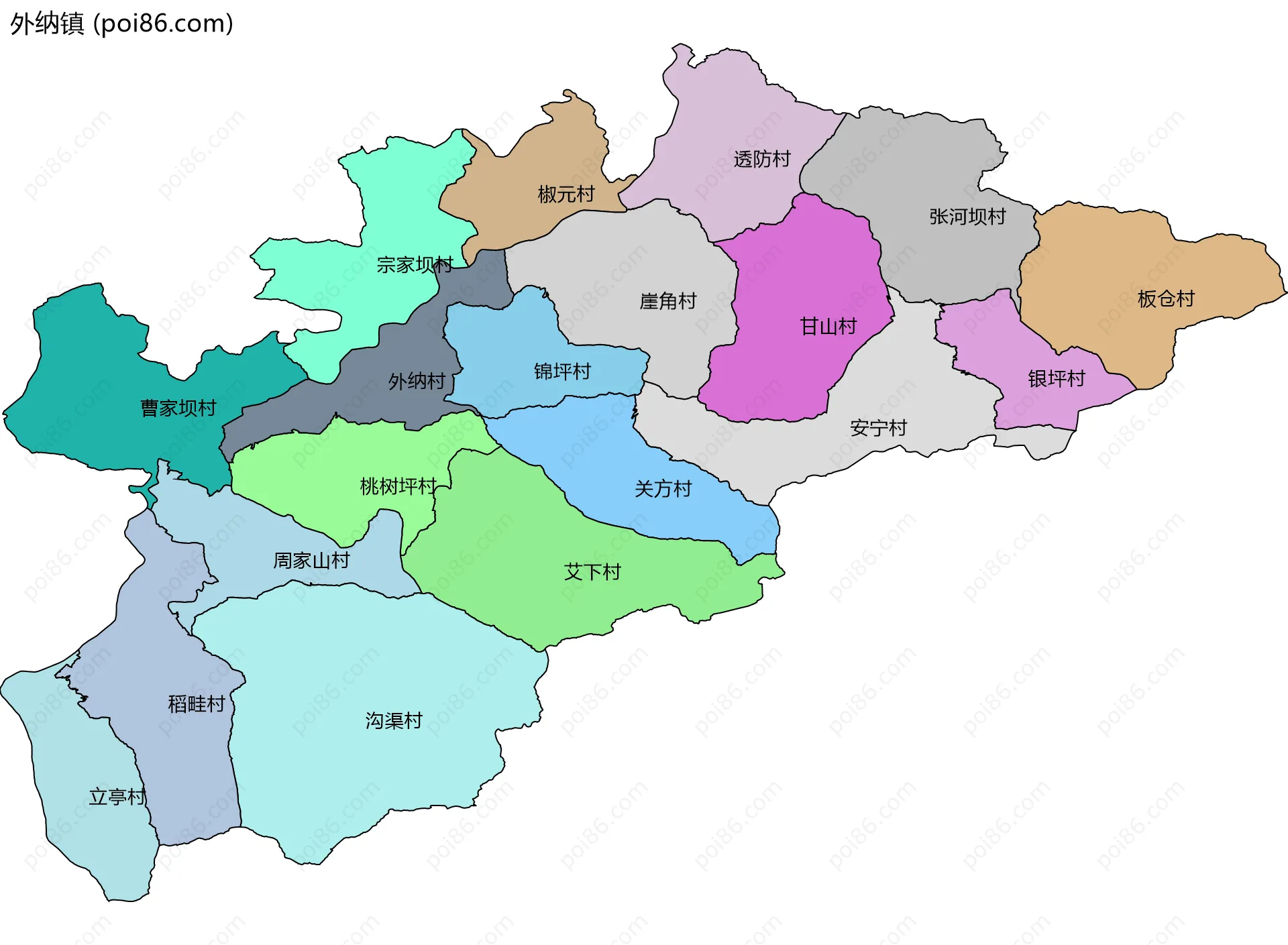 外纳镇边界地图(五级行政区划)