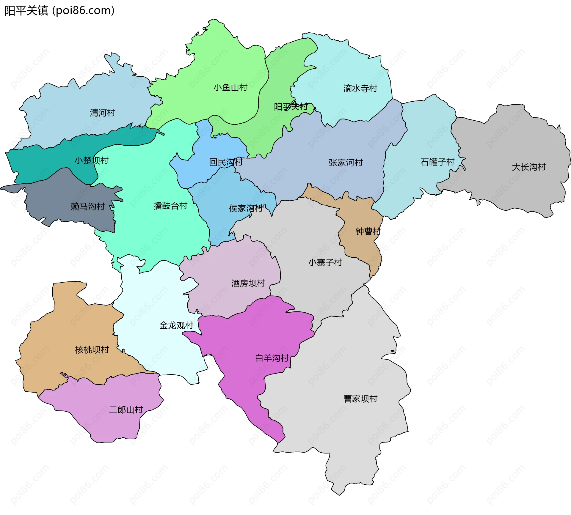 阳平关镇边界地图(五级行政区划)