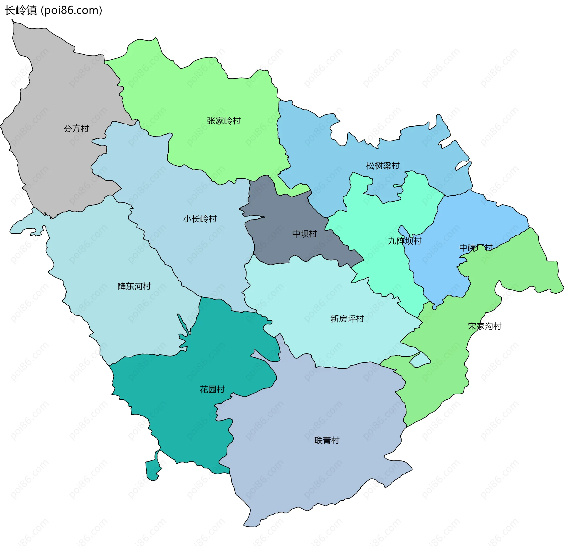 长岭镇边界地图(五级行政区划)